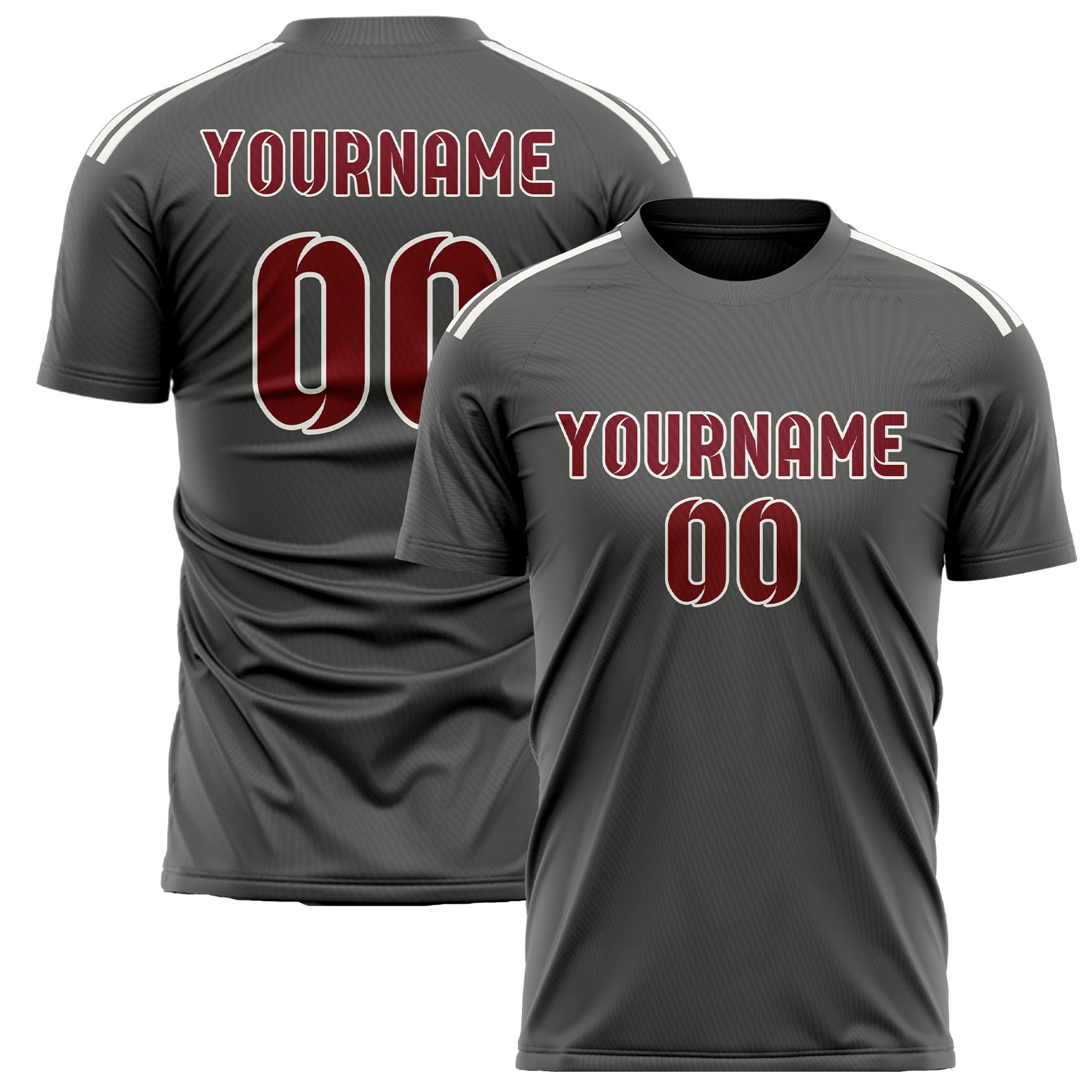 Custom Dark Grey Crimson Red Soccer Jersey