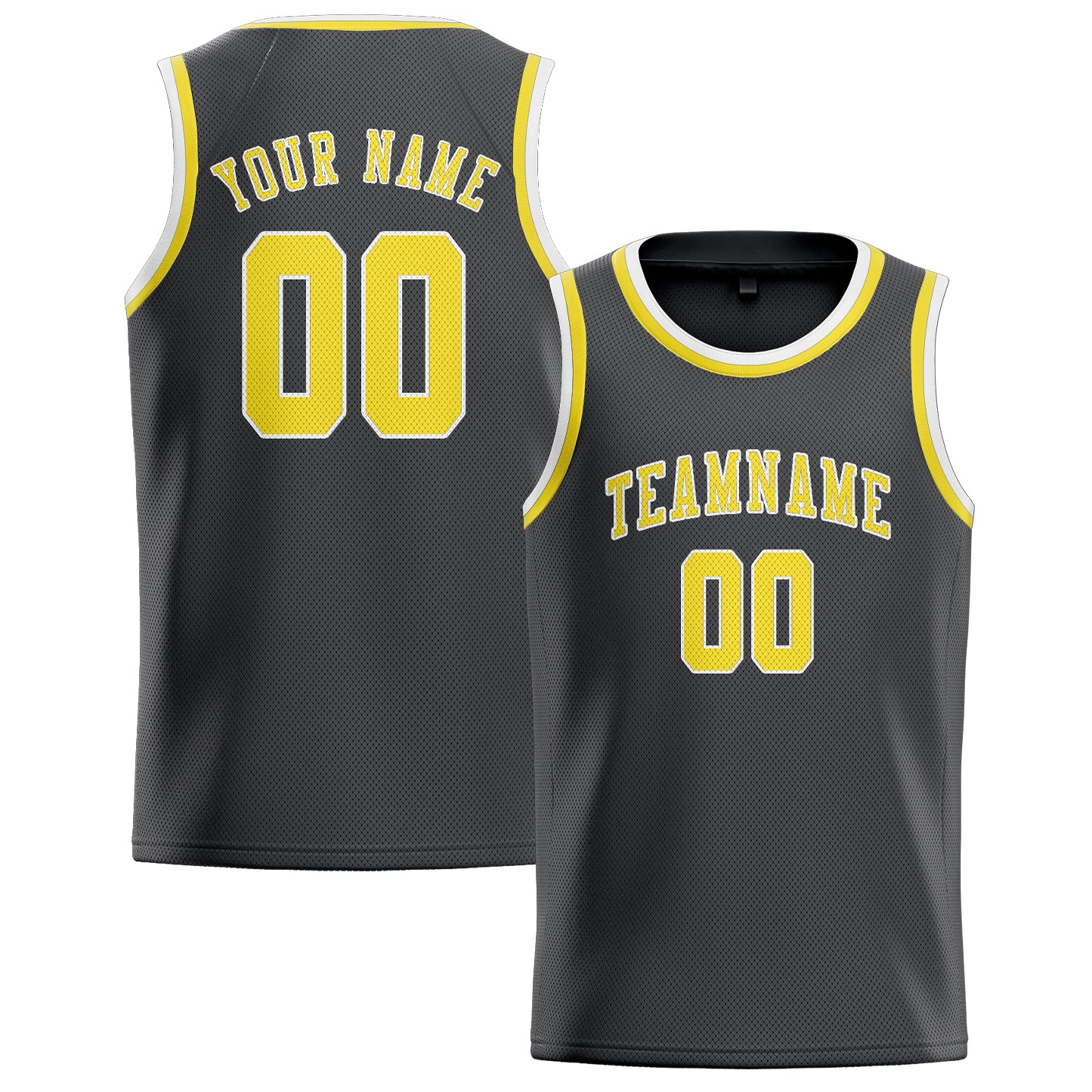 Custom Dark Grey Light Yellow Basketball Jersey