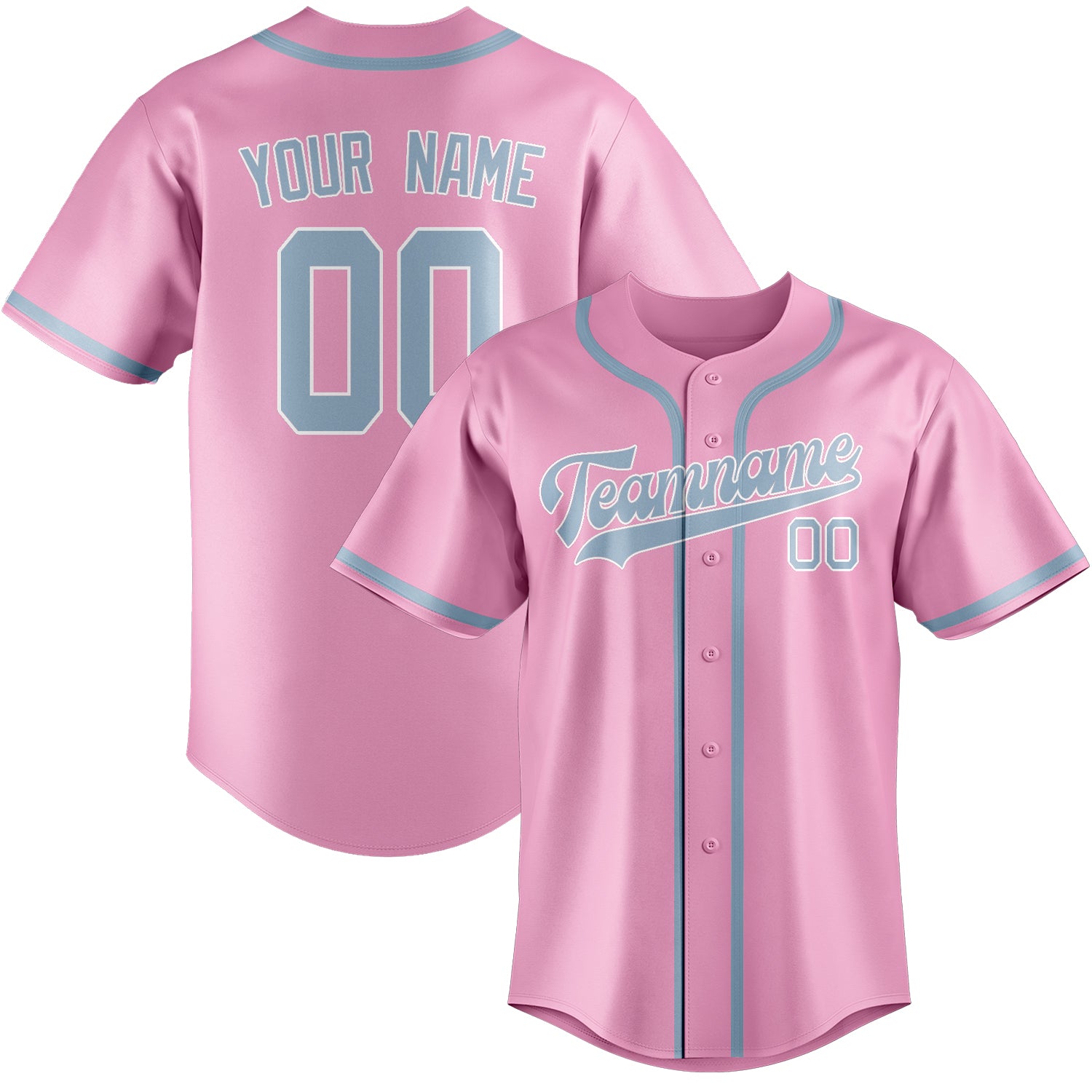 Custom Light Pink Light Blue Baseball Jersey