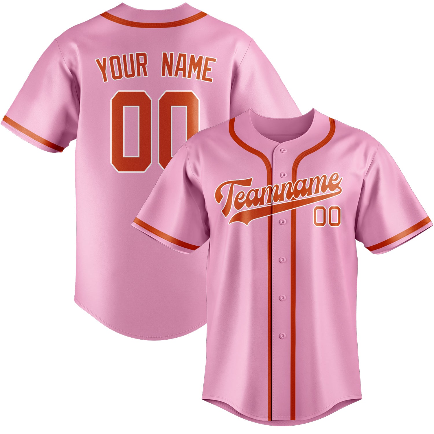 Custom Light Pink Orange Red Baseball Jersey