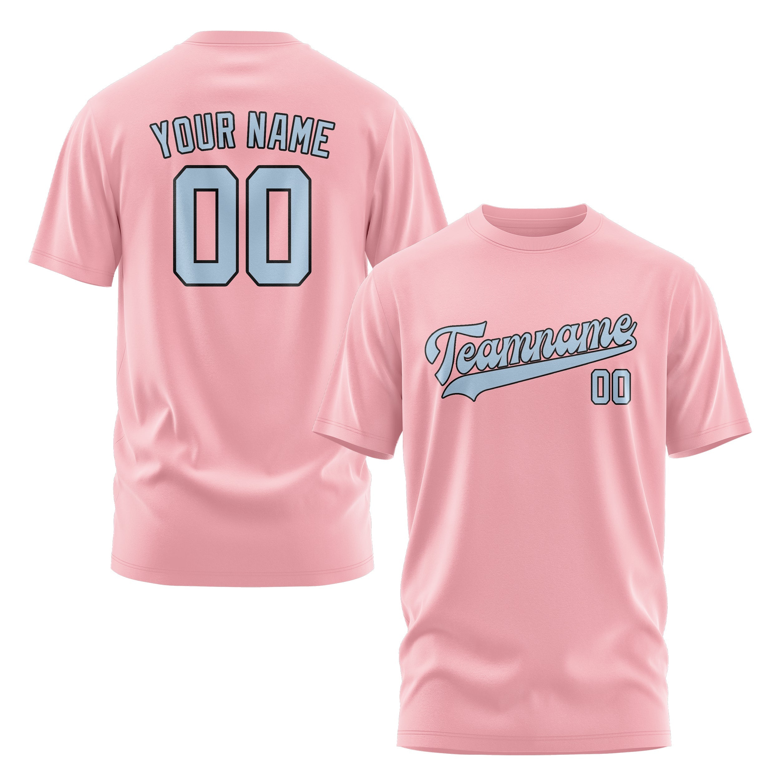 Custom Light Pink Light Blue T-Shirt