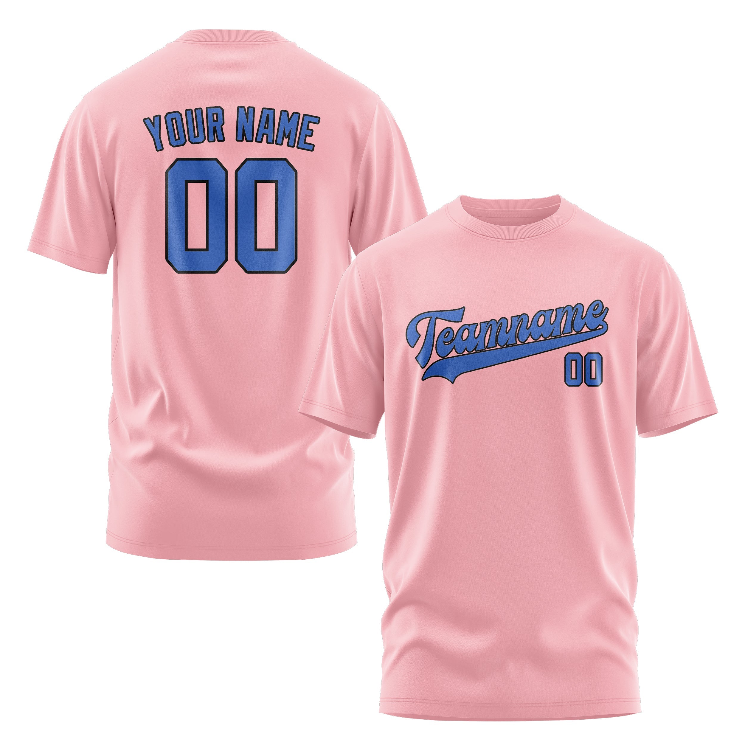 Custom Light Pink Sky Blue T-Shirt