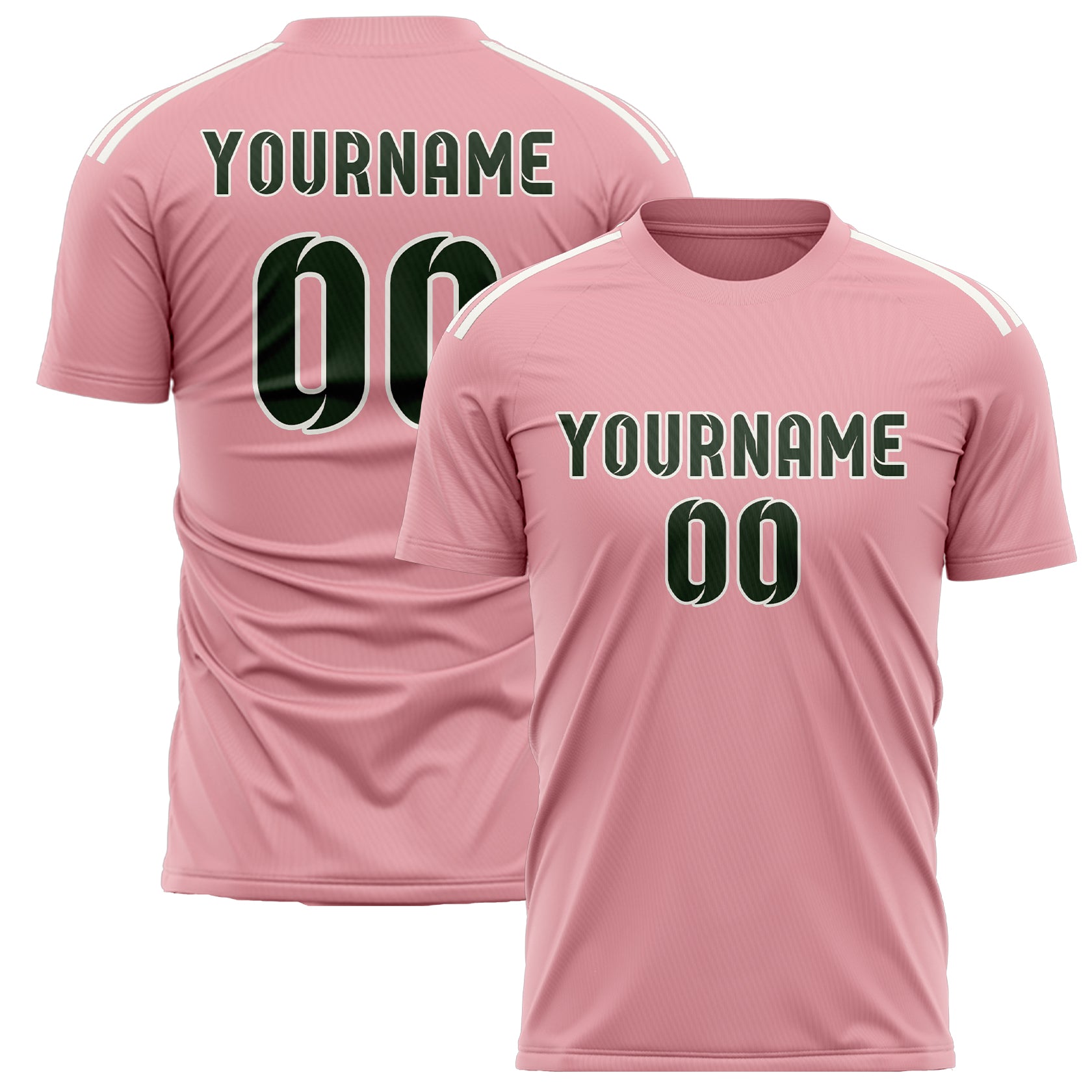 Custom Light Pink Dark Green Soccer Jersey
