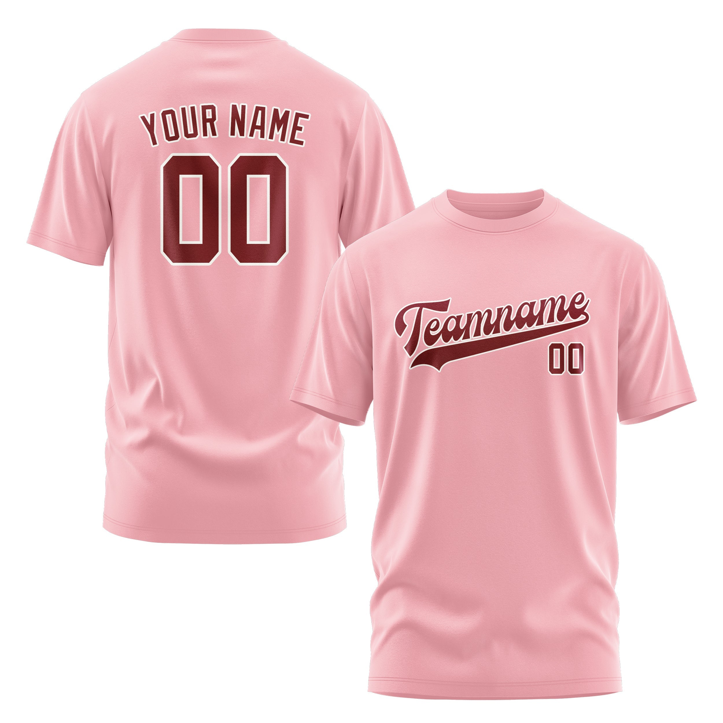 Custom Light Pink Crimson Red T-Shirt