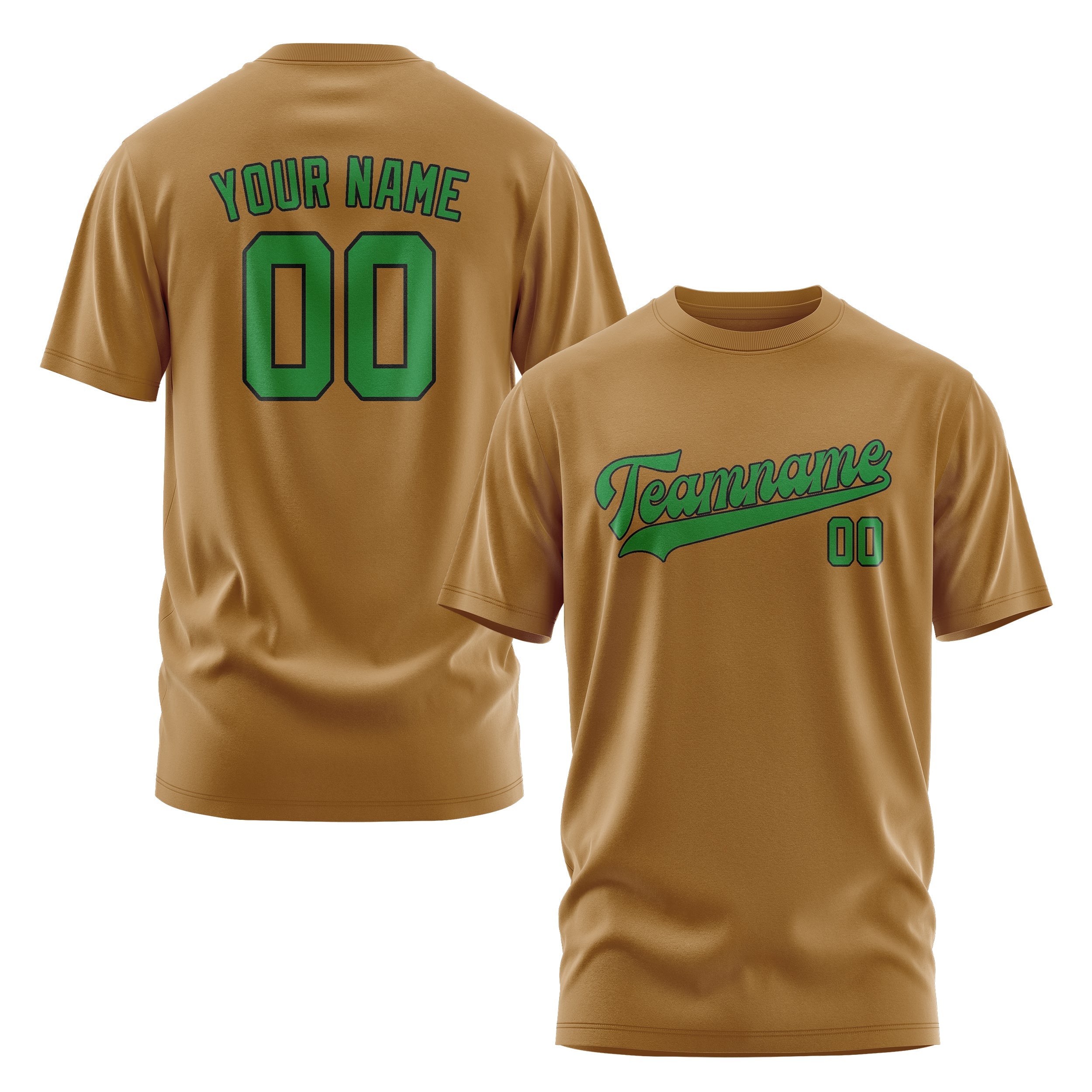 Custom Khaki Emerald Green T-Shirt