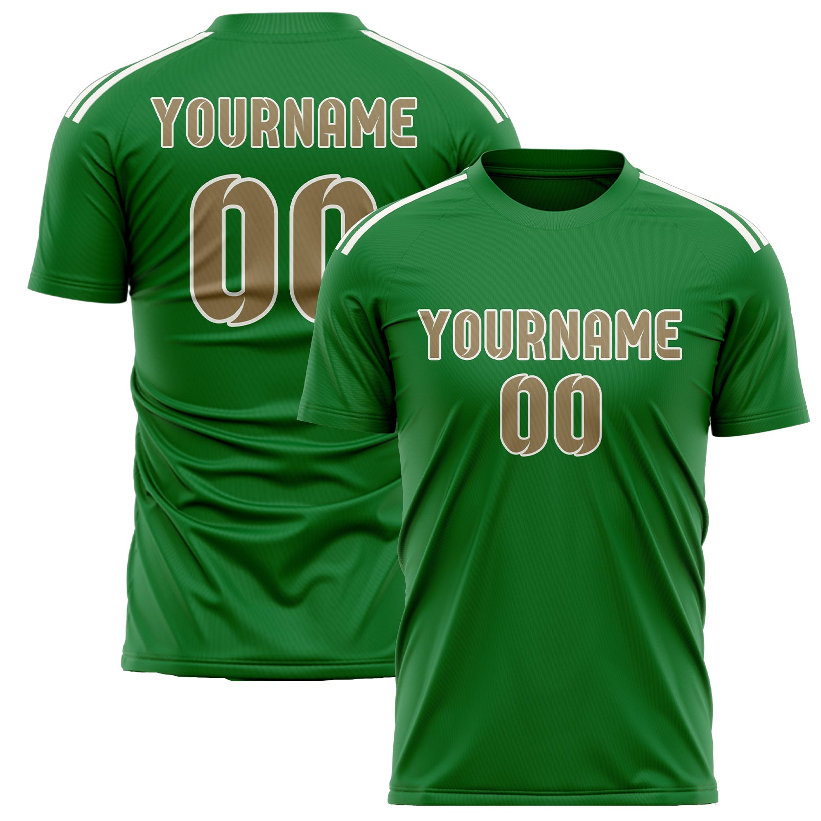 Custom Emerald Green Light Khaki Soccer Jersey