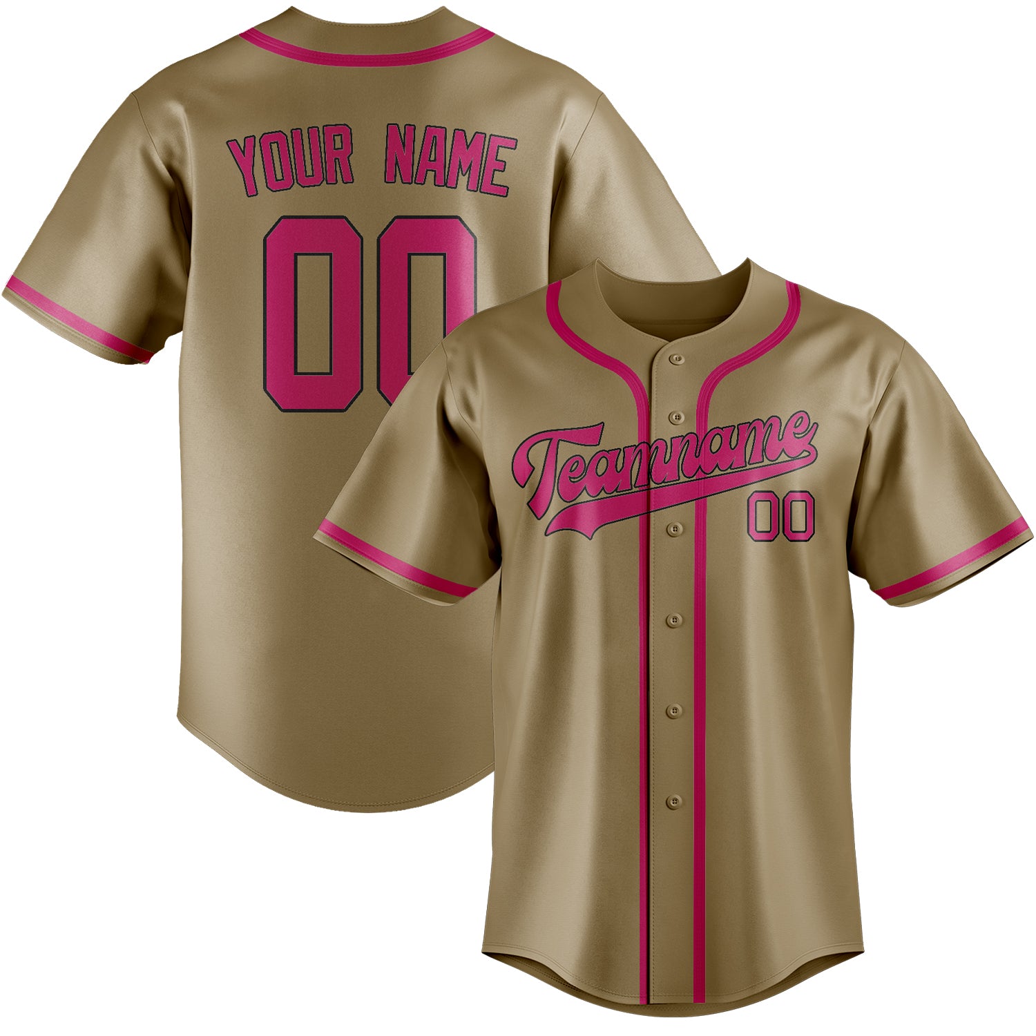 Custom Light Khaki Pink Baseball Jersey