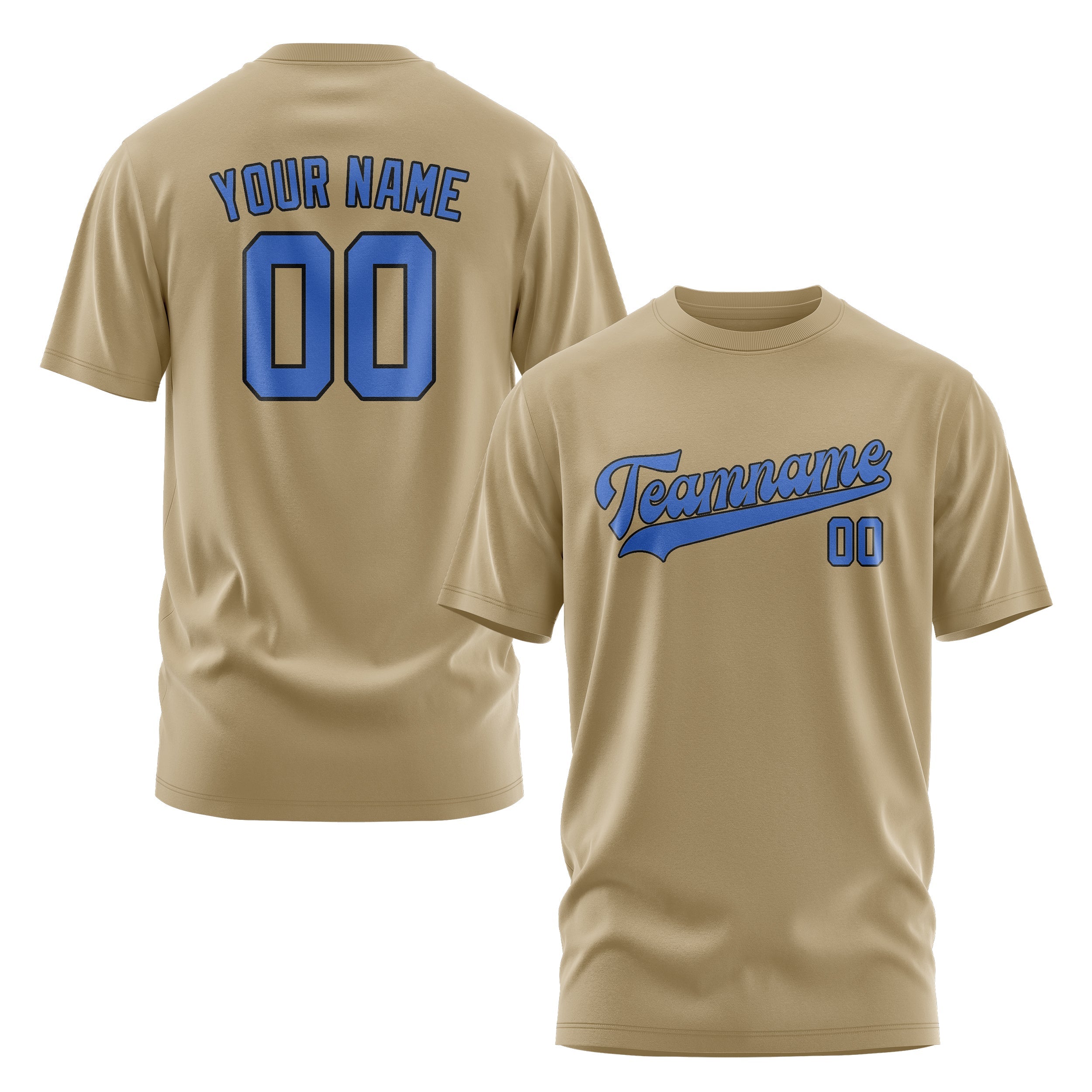 Custom Light Khaki Sky Blue T-Shirt