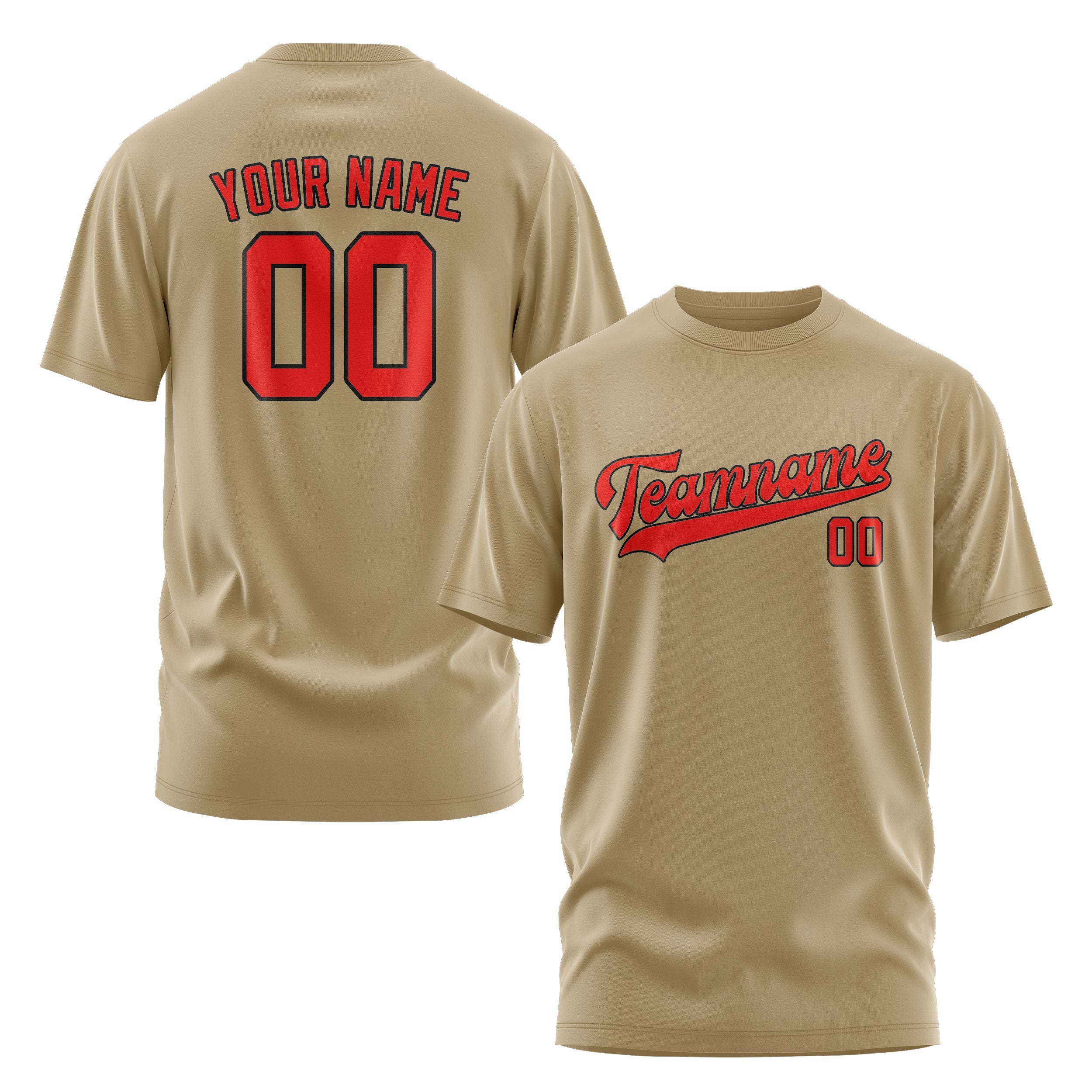 Custom Light Khaki Orange Red T-Shirt