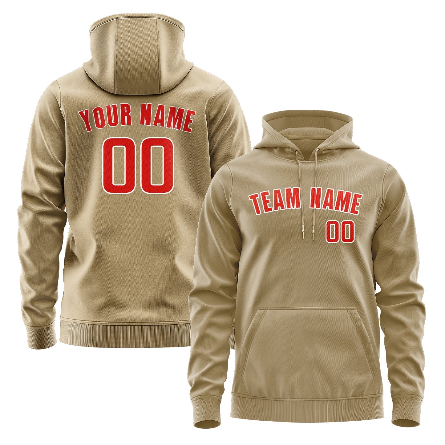 Custom Light Khaki Orange Red Hoodie