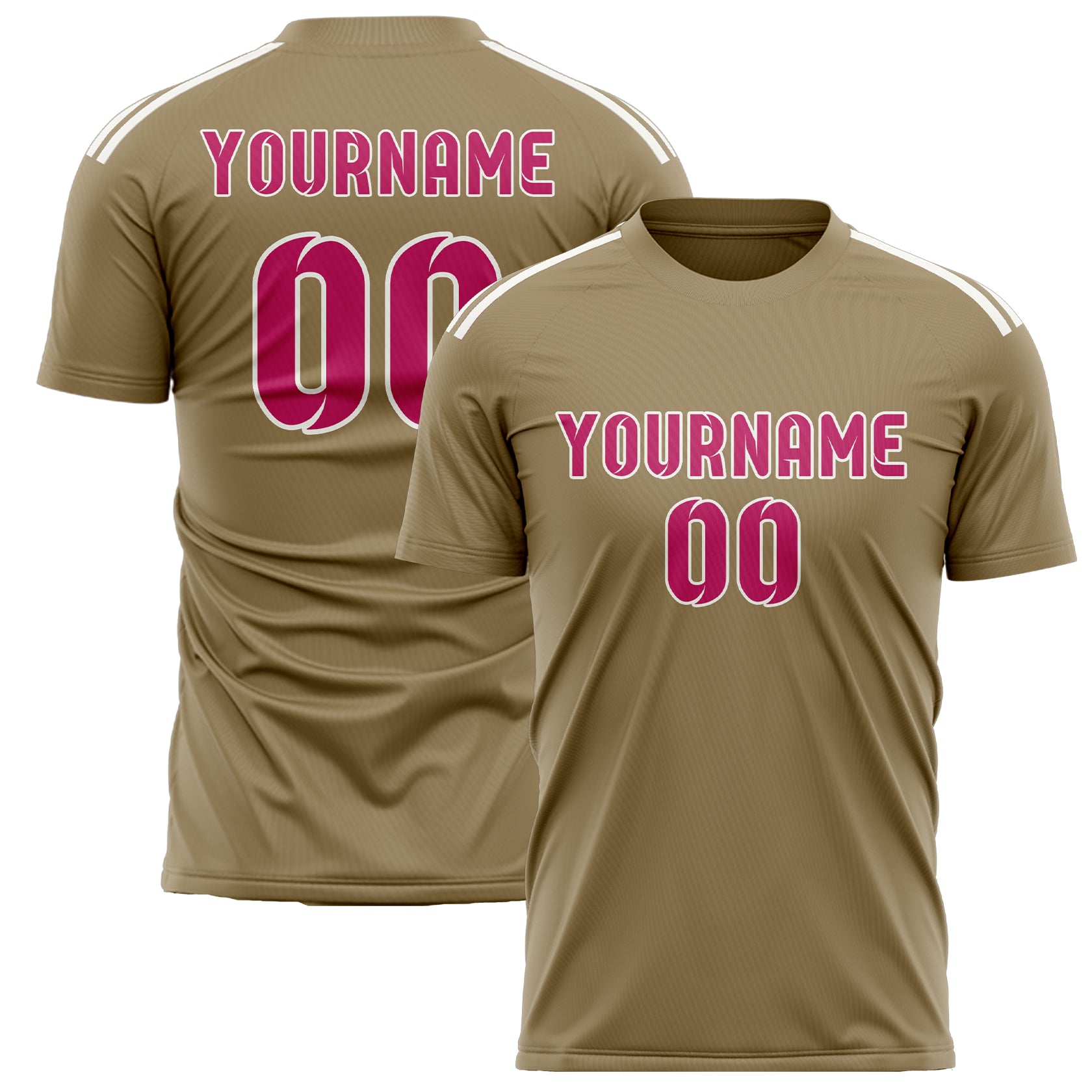 Custom Light Khaki Pink Soccer Jersey