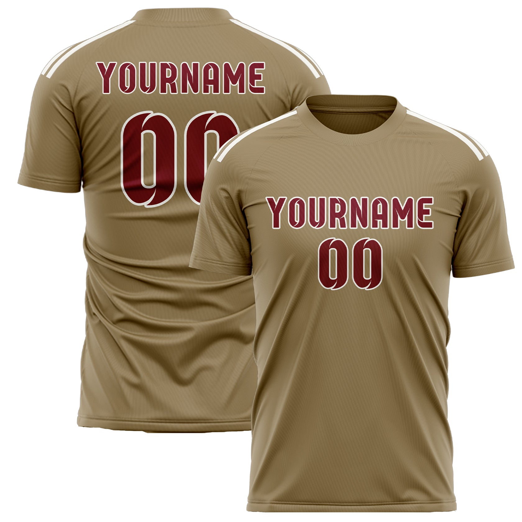 Custom Light Khaki Crimson Red Soccer Jersey