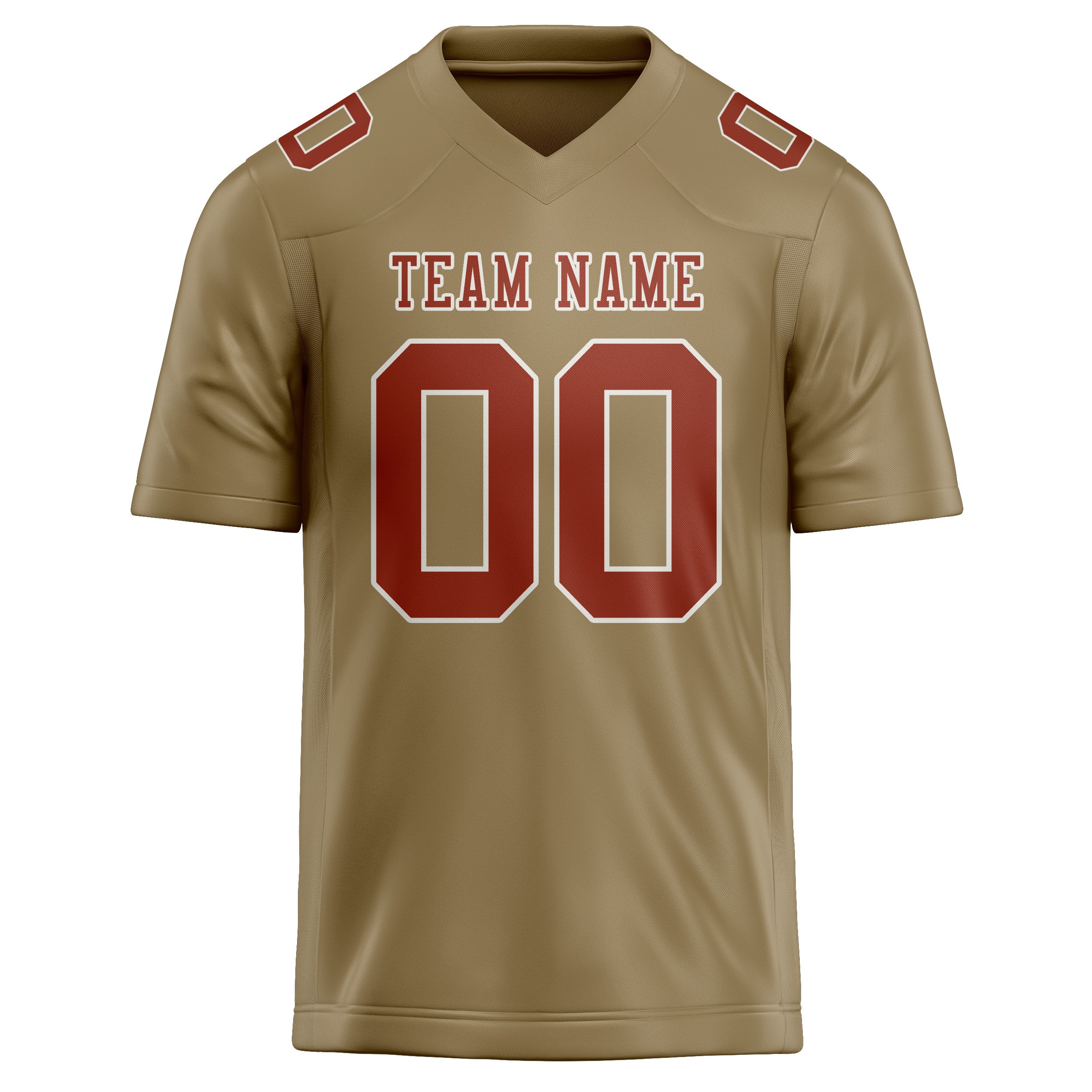 Custom Light Khaki Coral Red Football Jersey