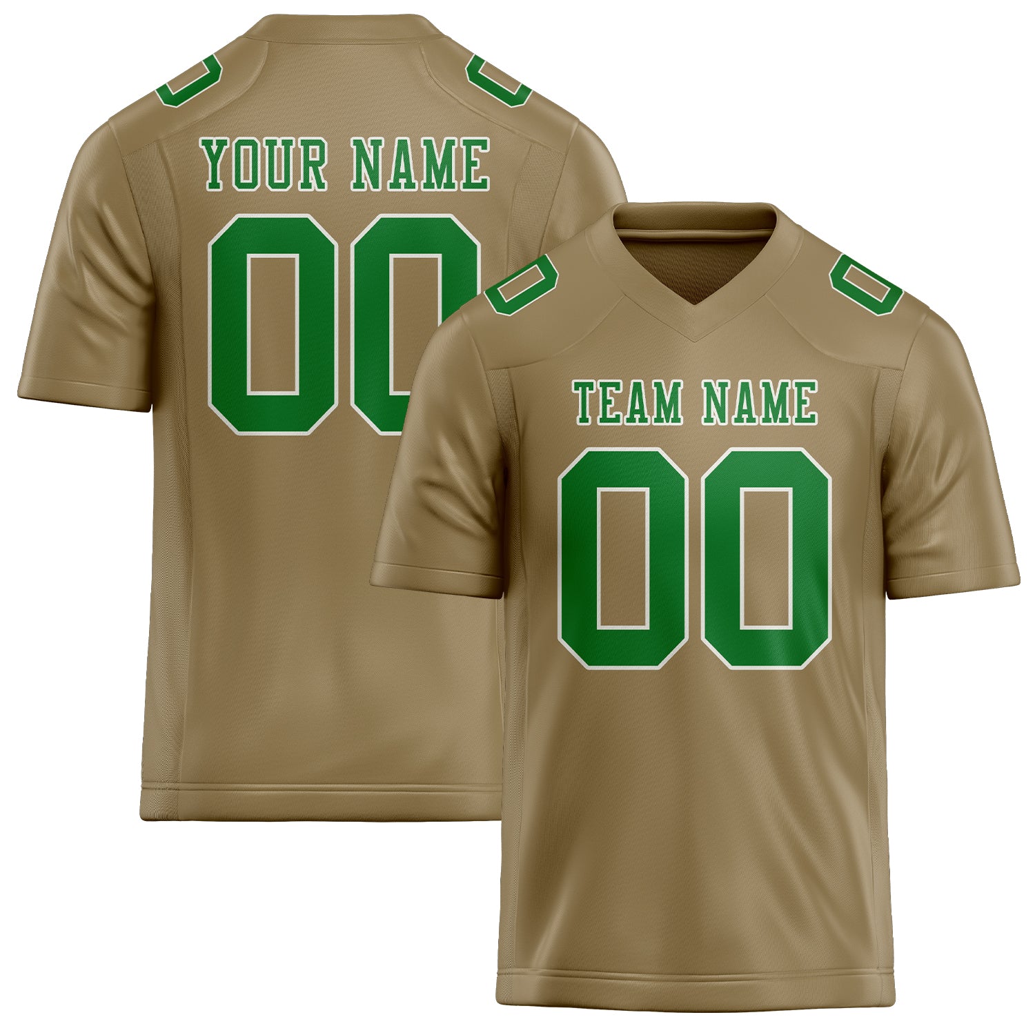 Custom Light Khaki Emerald Green Football Jersey