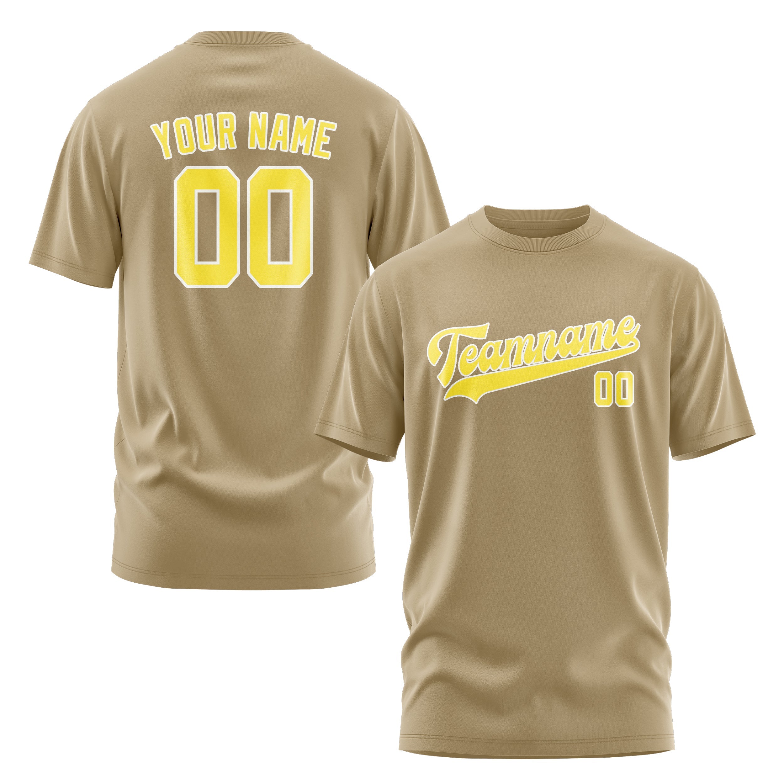 Custom Light Khaki Light Yellow T-Shirt