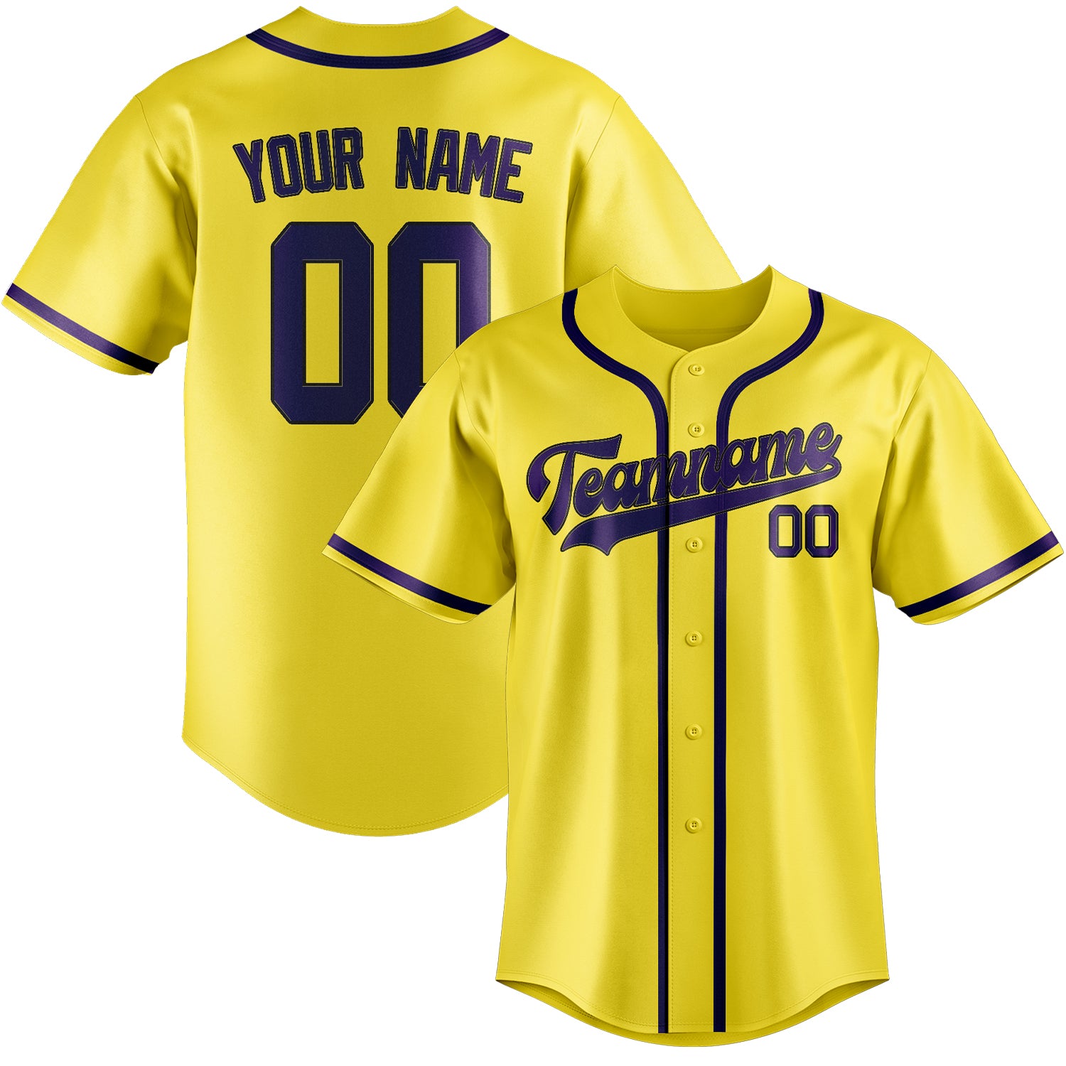 Custom Light Yellow Purple Baseball Jersey
