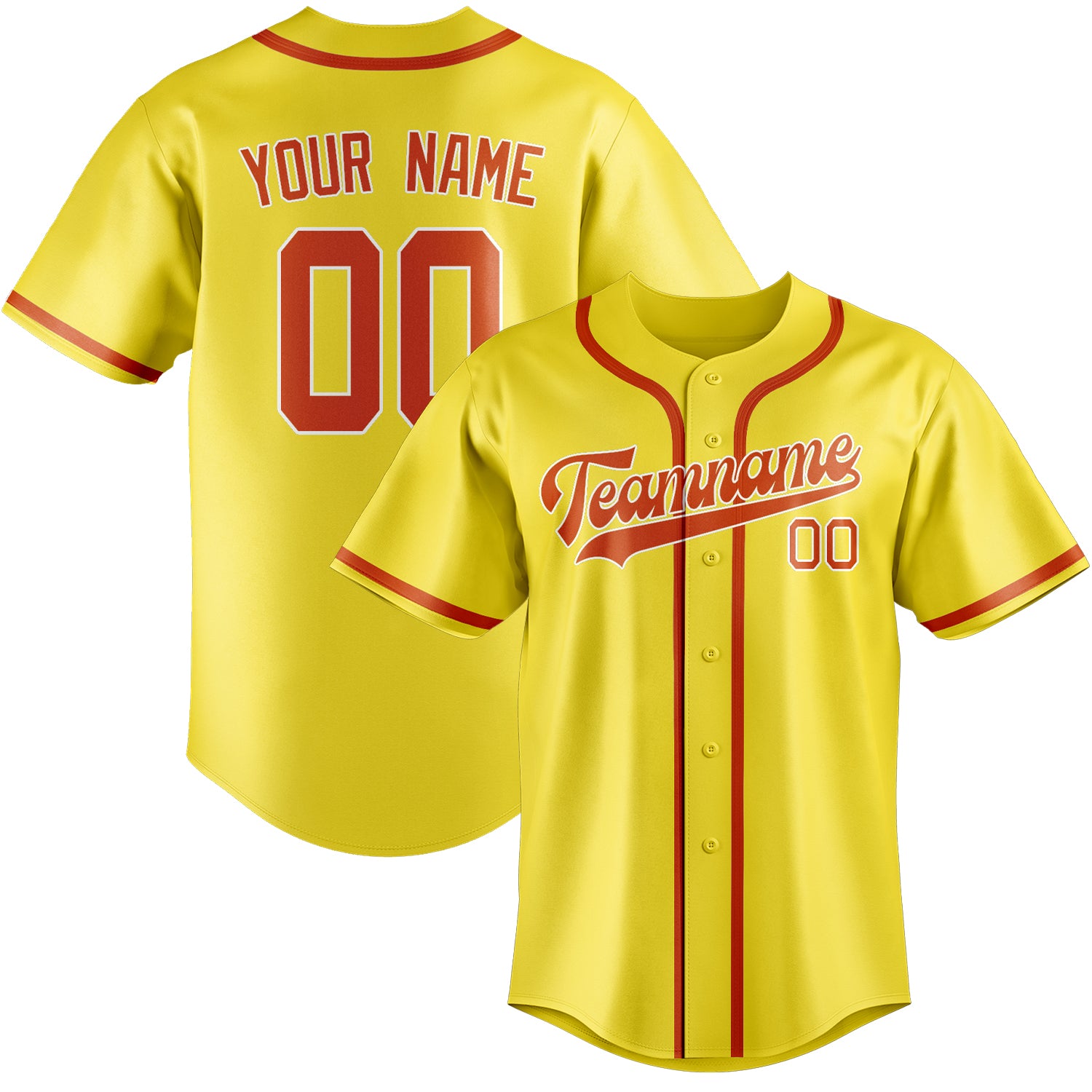Custom Light Yellow Orange Red Baseball Jersey