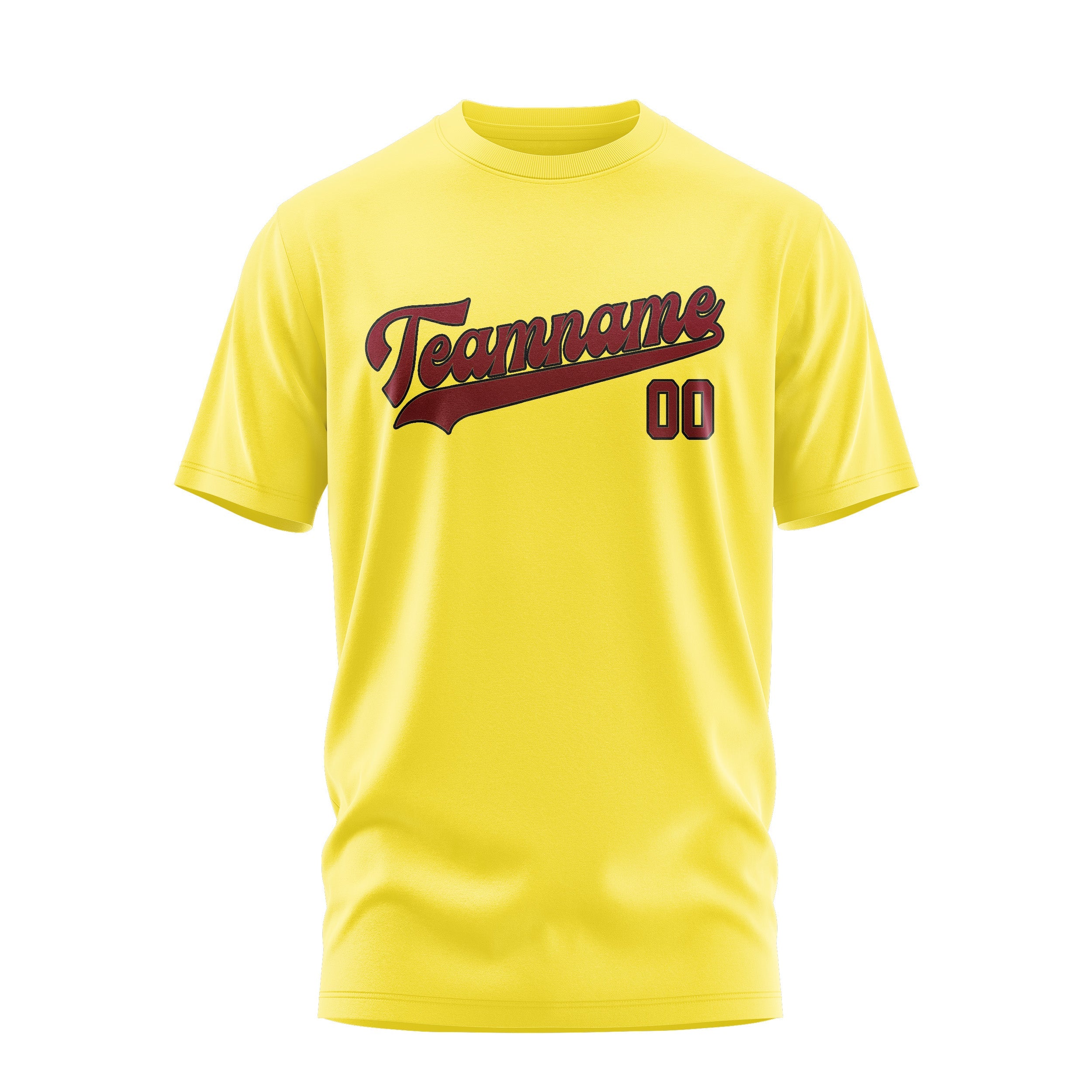 Custom Light Yellow Crimson Red T-Shirt