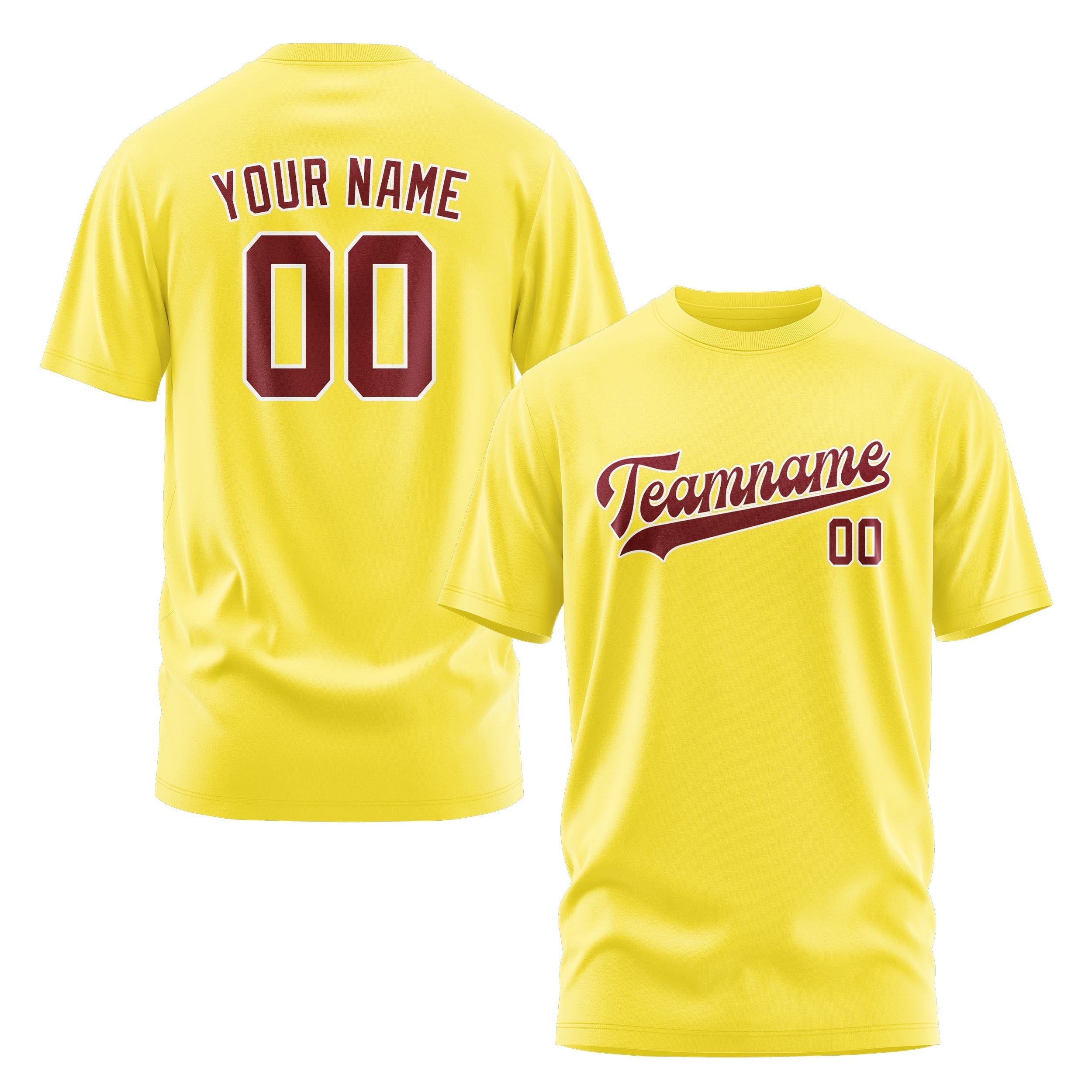 Custom Light Yellow Crimson Red T-Shirt