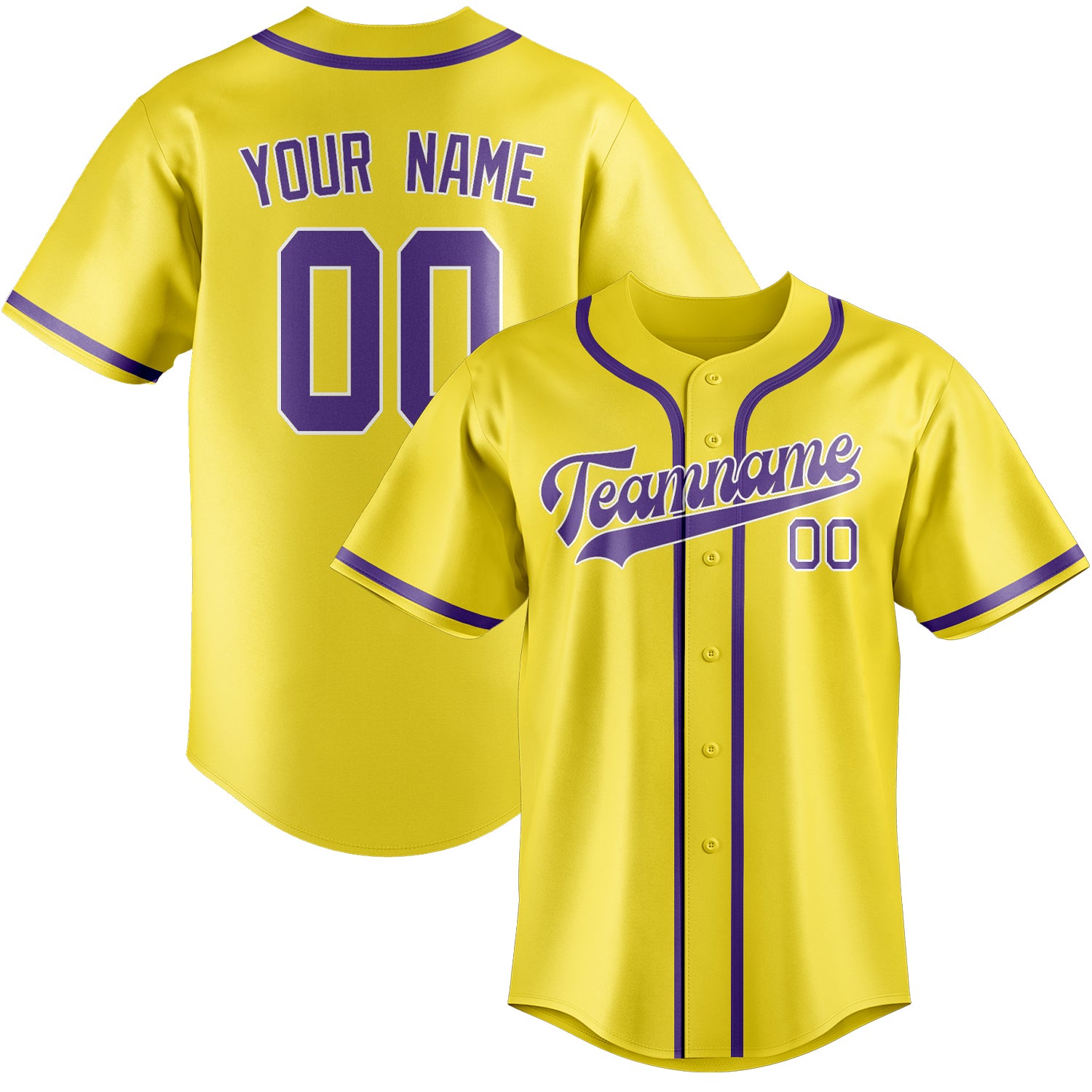 Custom Light Yellow Light Purple Baseball Jersey