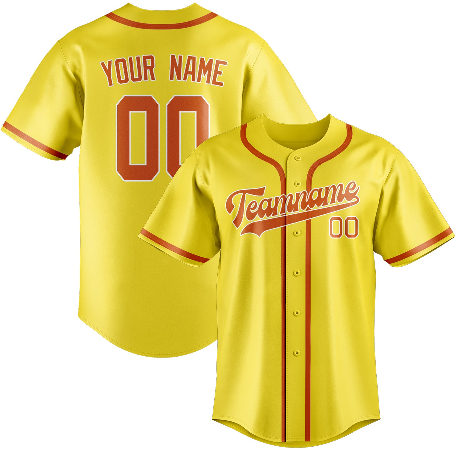 Custom Light Yellow Orange Baseball Jersey