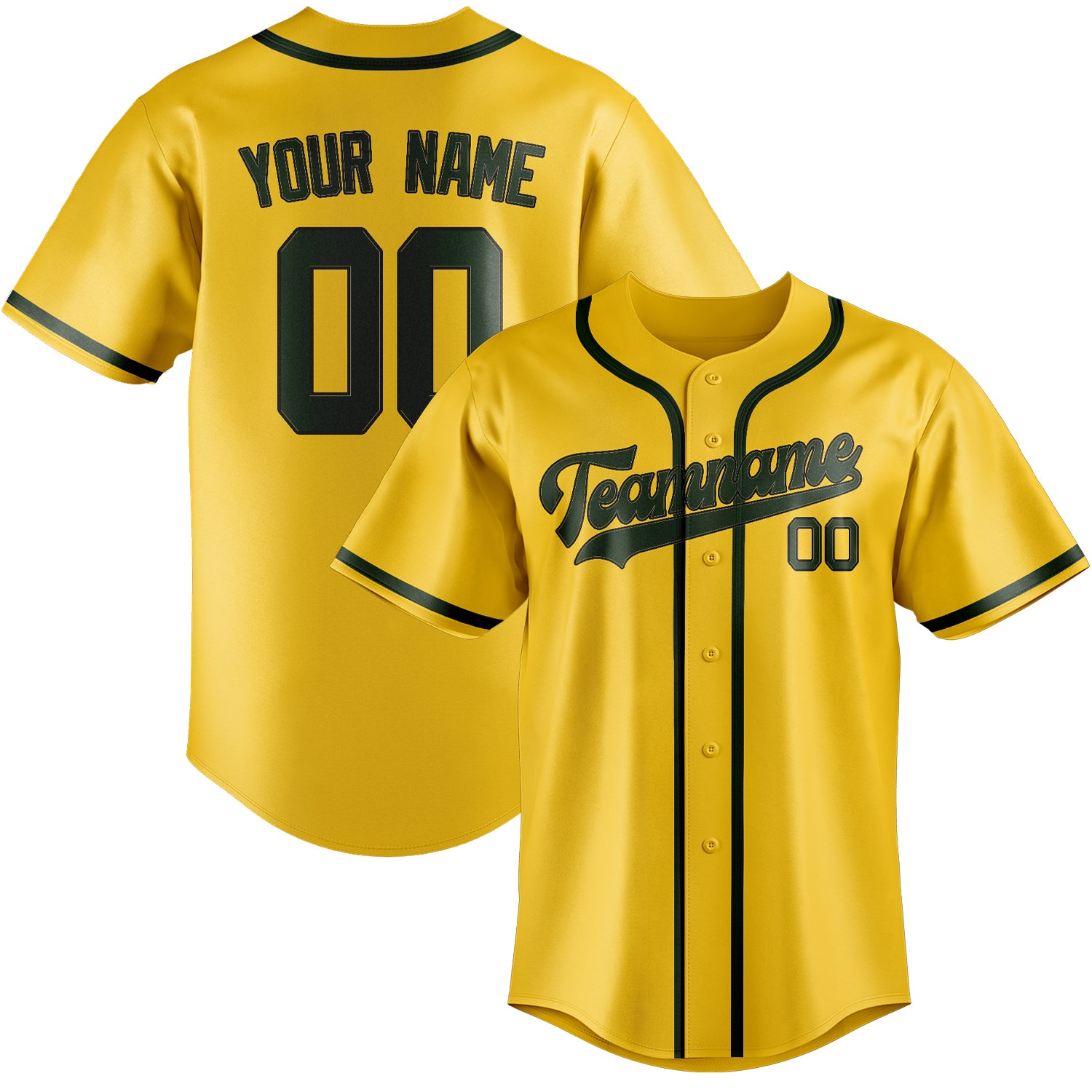 Custom Gold Dark Green Baseball Jersey