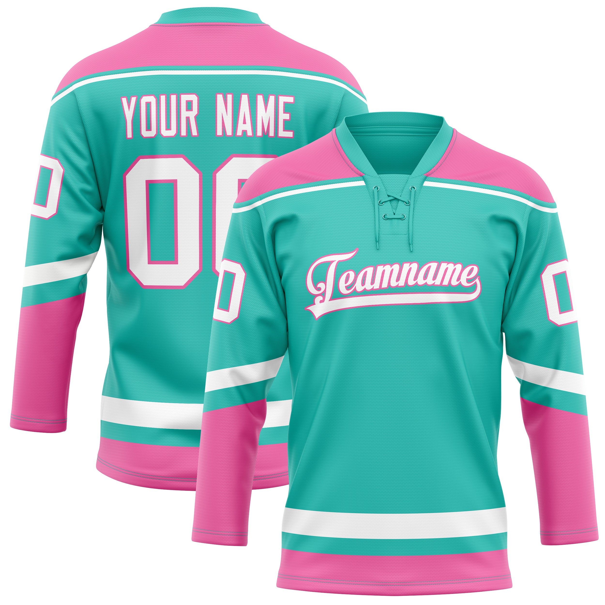 Custom Aqua Pink Solid Colour Hockey Jersey