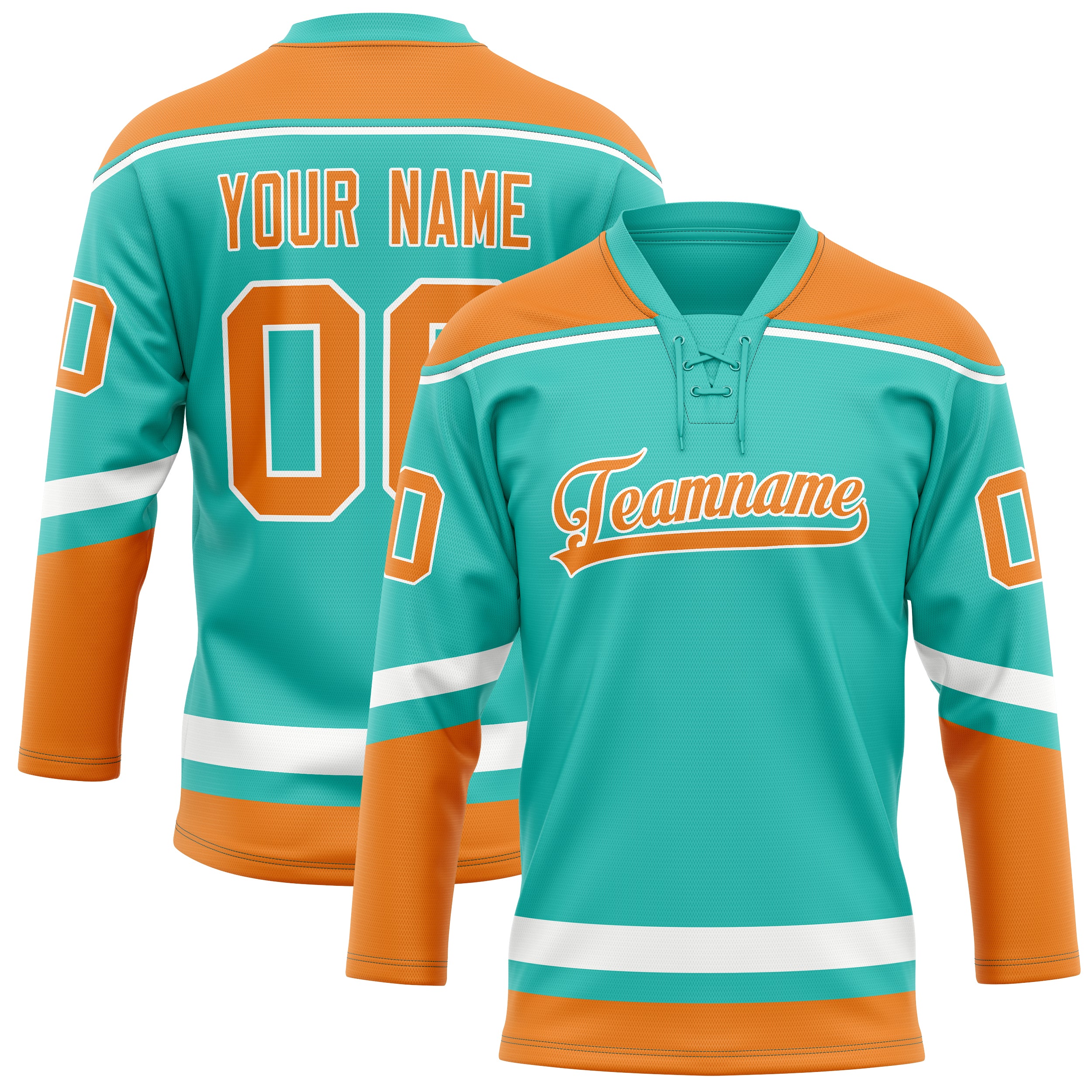 Custom Aqua Orange Solid Colour Hockey Jersey