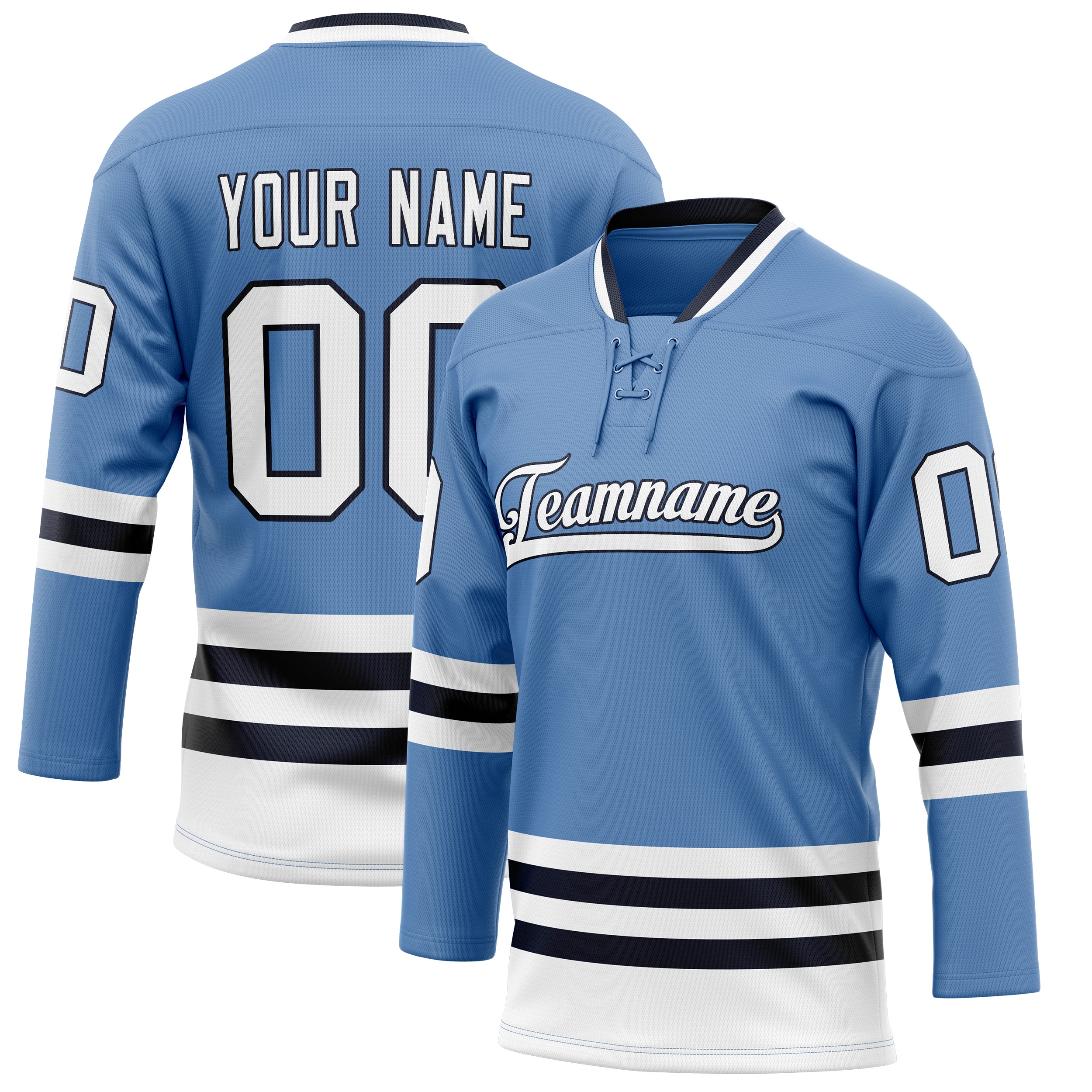 Custom Light Blue Black Solid Colour Hockey Jersey
