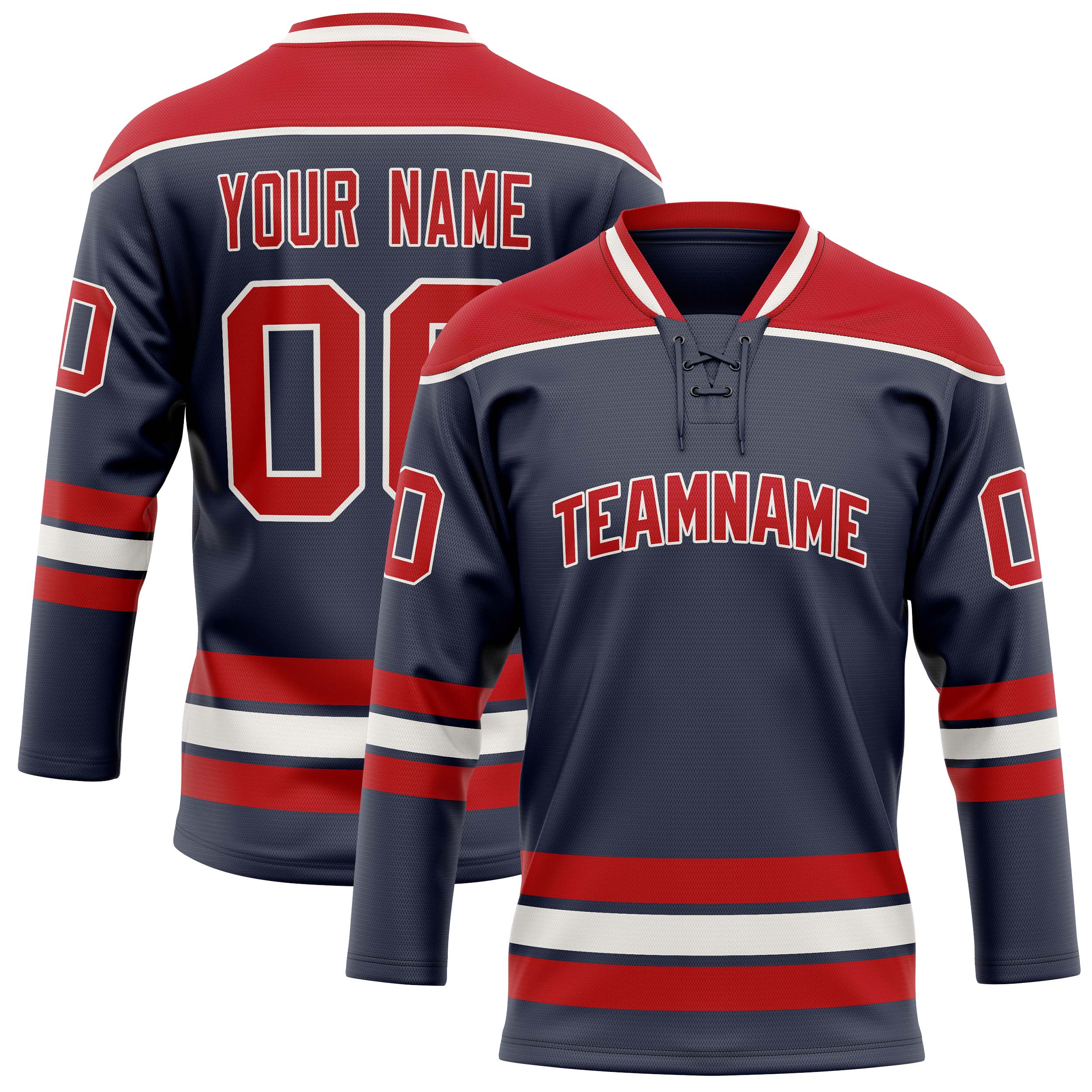 Custom Navy Red Solid Colour Hockey Jersey