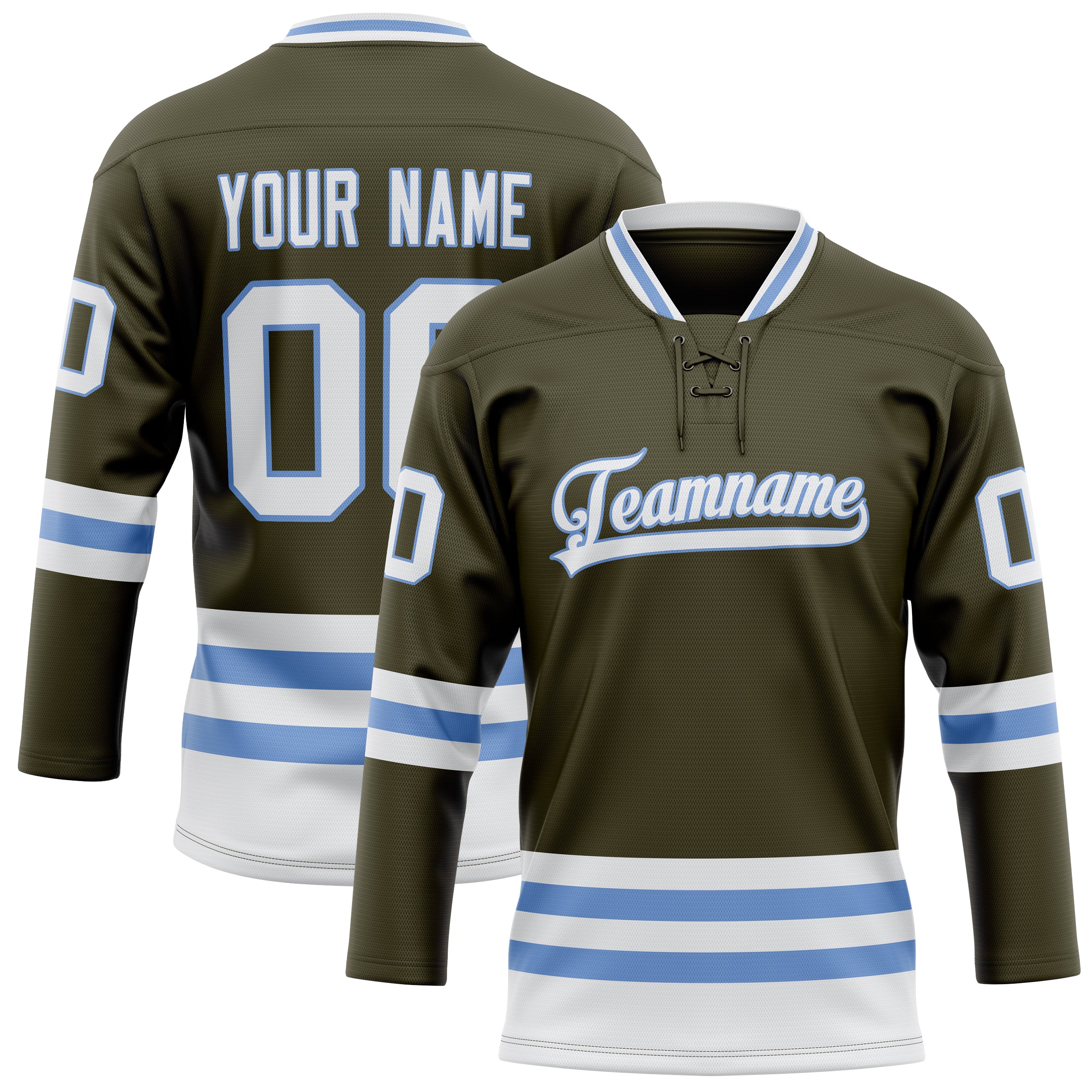 Custom Olive Light Blue Solid Colour Hockey Jersey