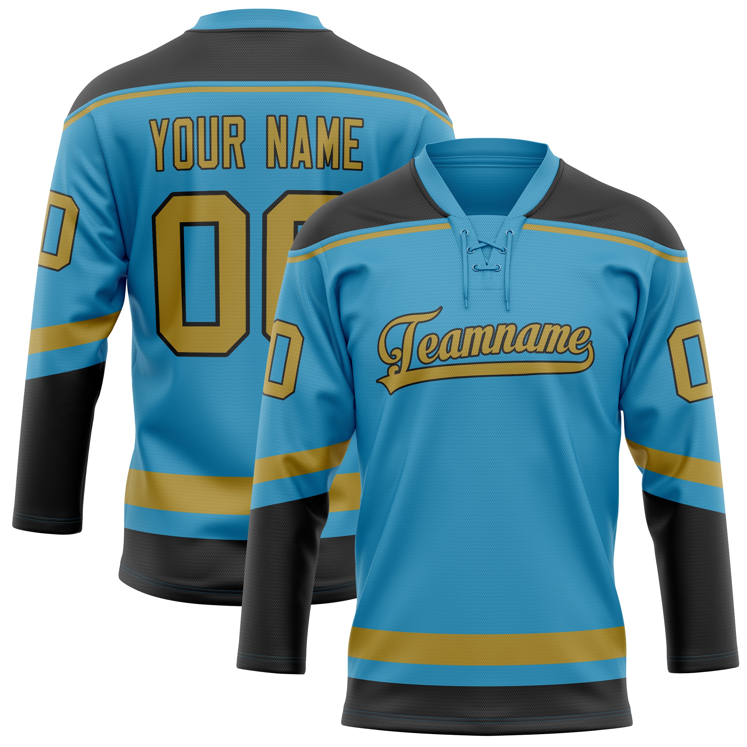 Custom Panther Blue Old Gold Solid Colour Hockey Jersey