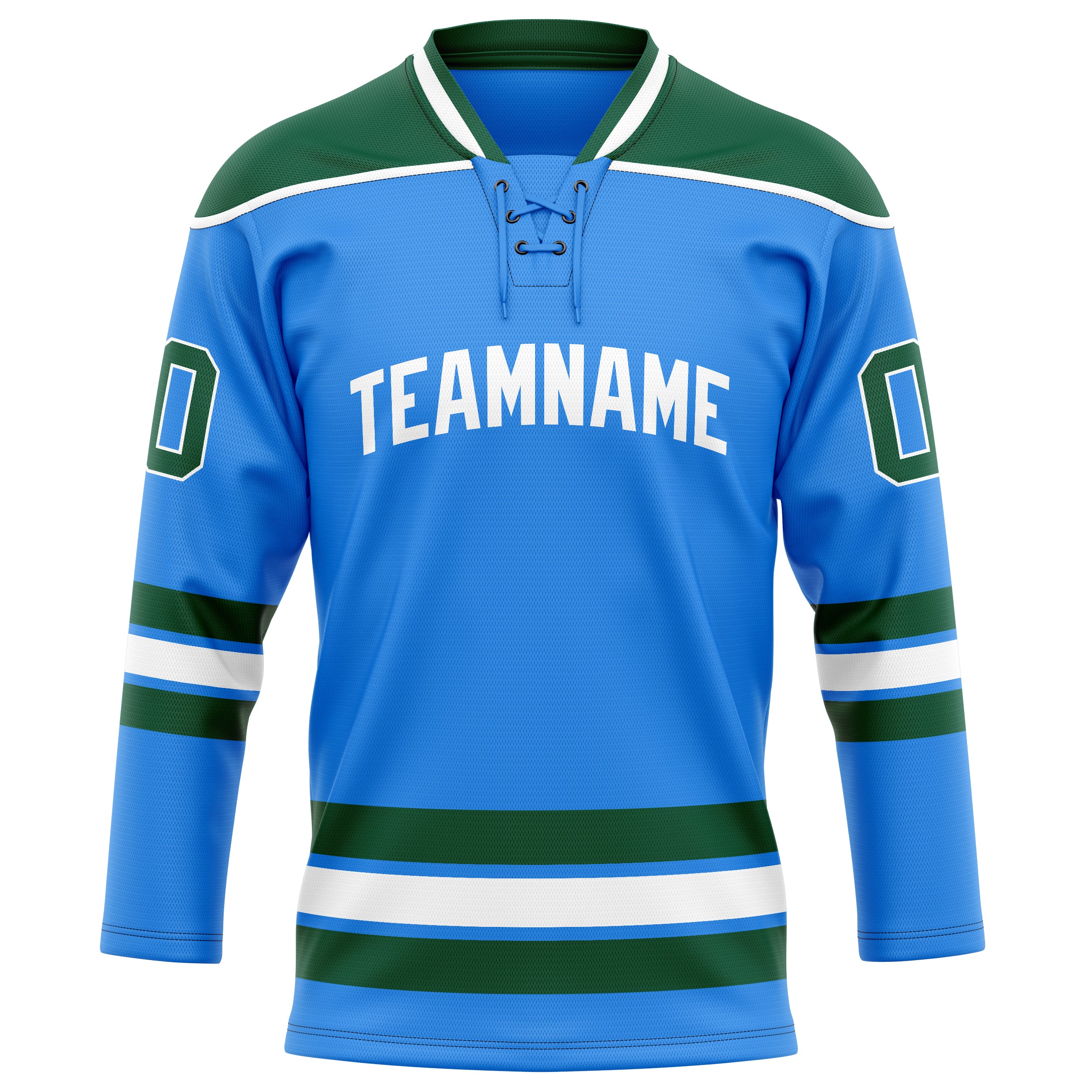 Custom Powder Blue Kelly Green Solid Colour Hockey Jersey