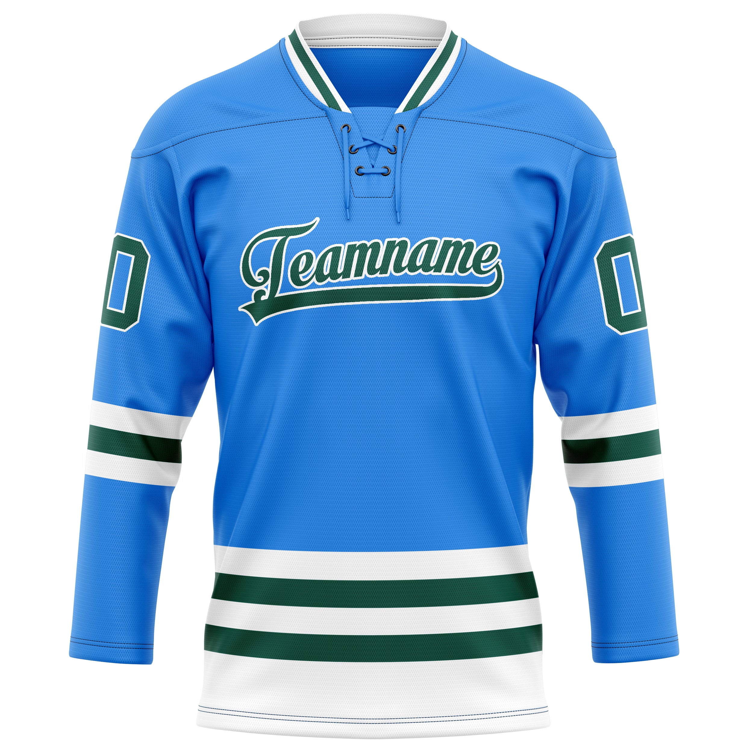 Custom Powder Blue Kelly Green Solid Colour Hockey Jersey
