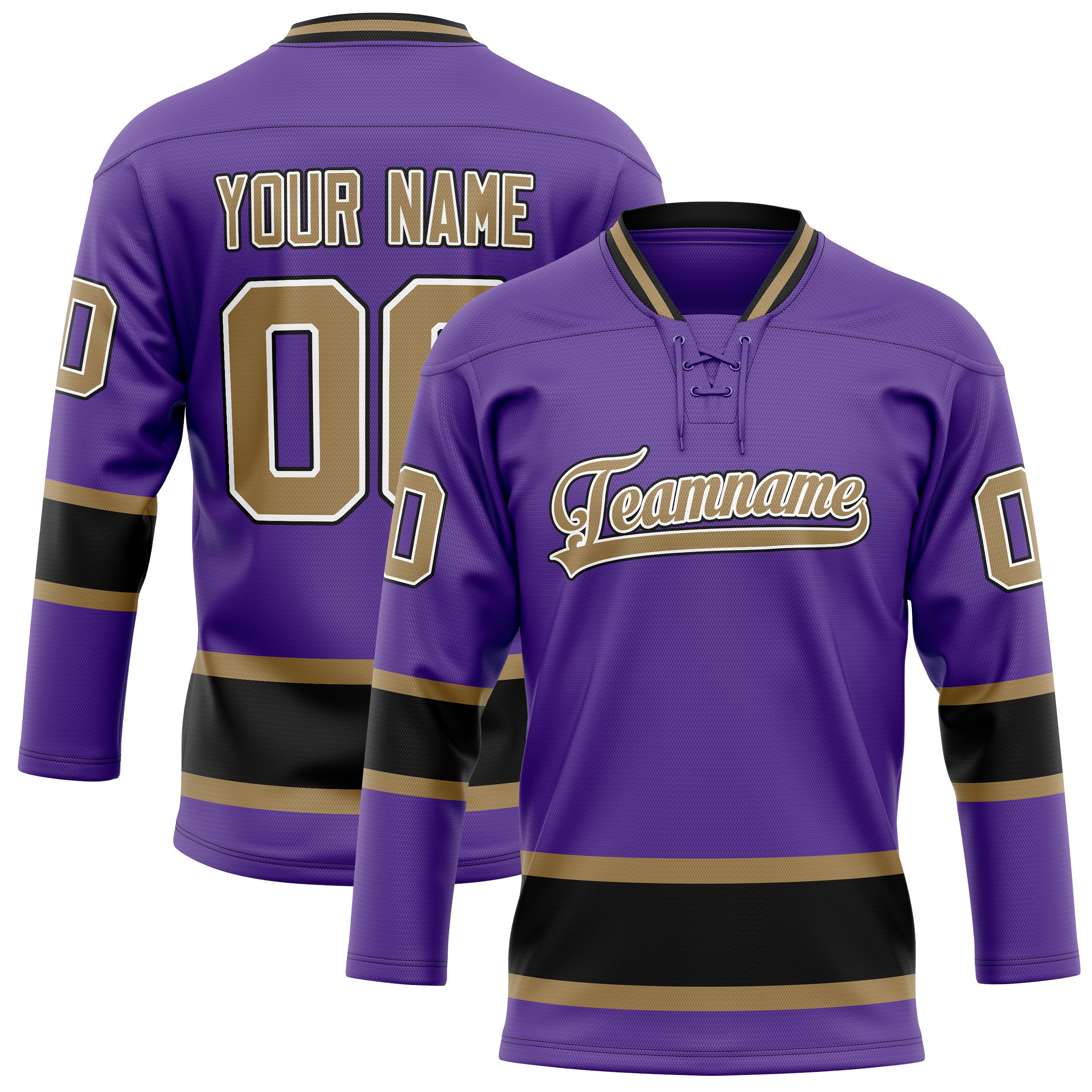 Custom Purple Old Gold Solid Colour Hockey Jersey