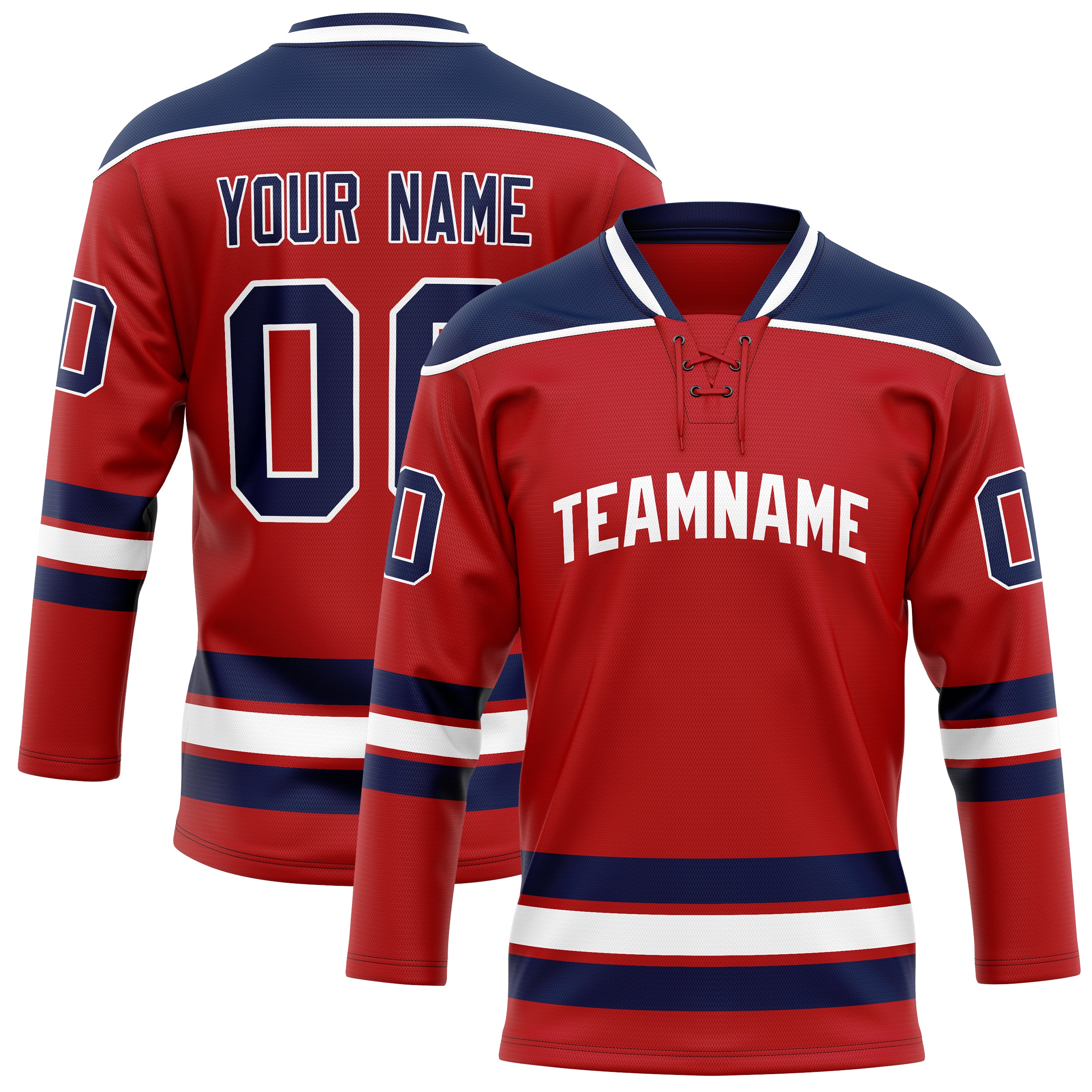 Custom Red Navy Solid Colour Hockey Jersey