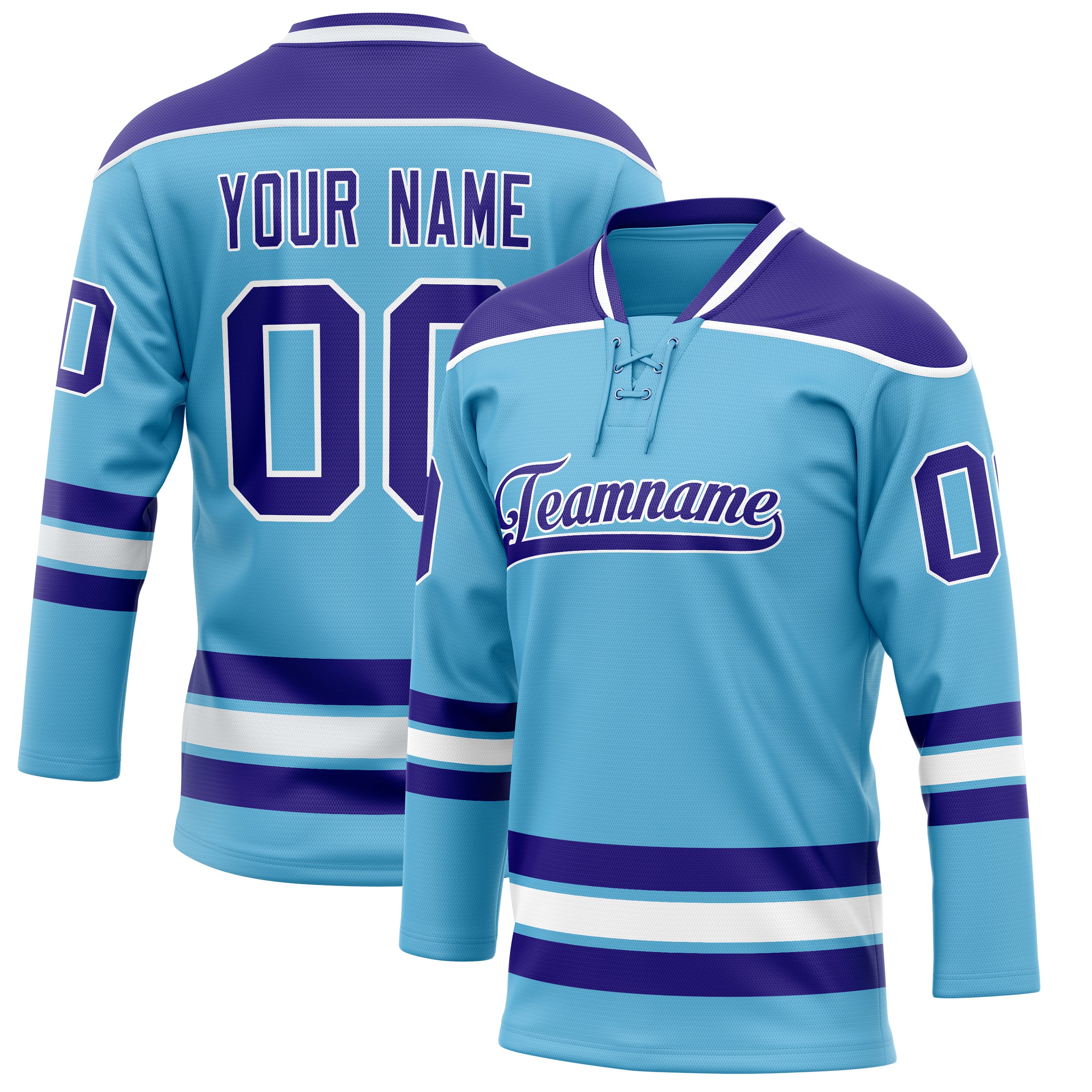 Custom Sky Blue Purple Solid Colour Hockey Jersey