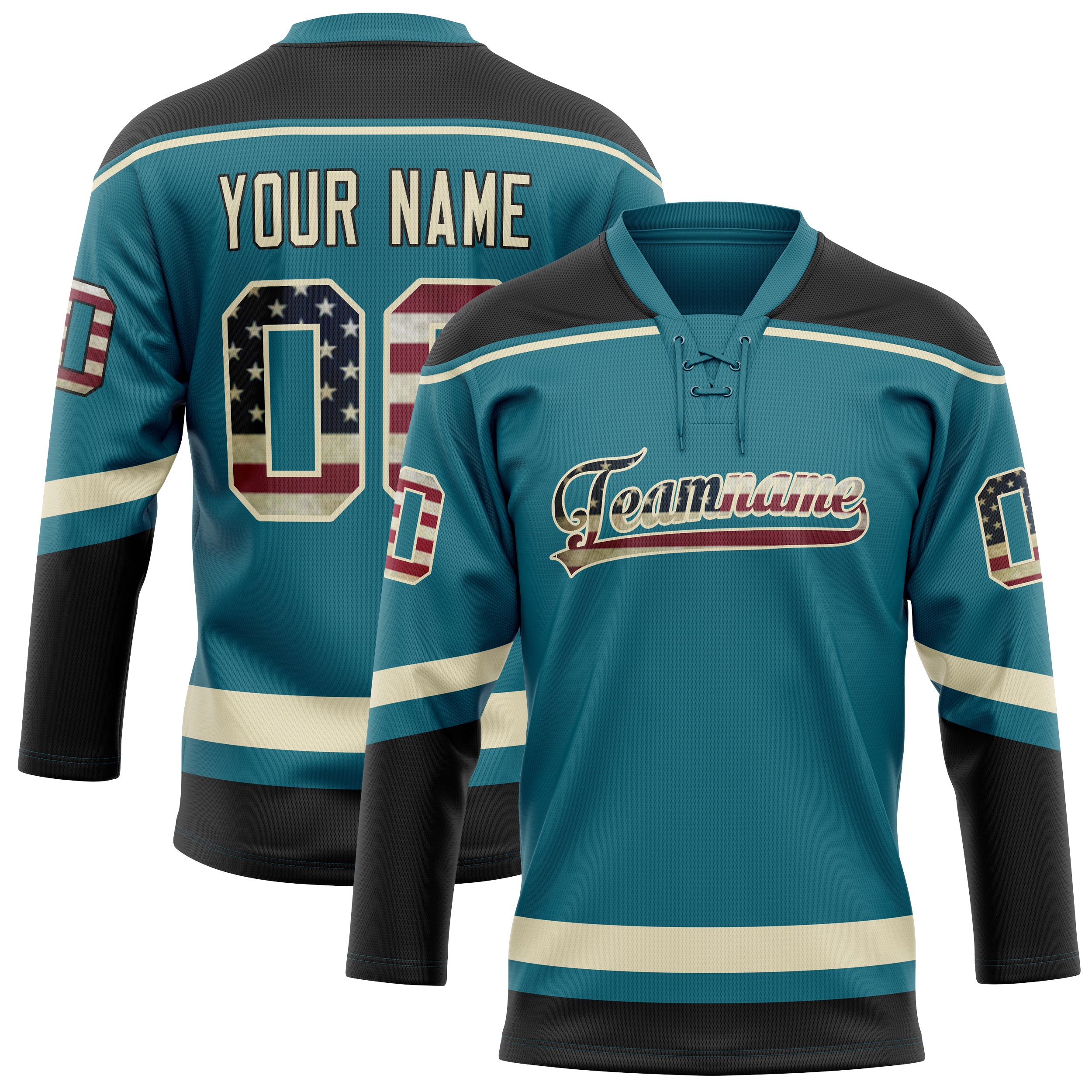 Custom Teal Black Solid Colour Hockey Jersey