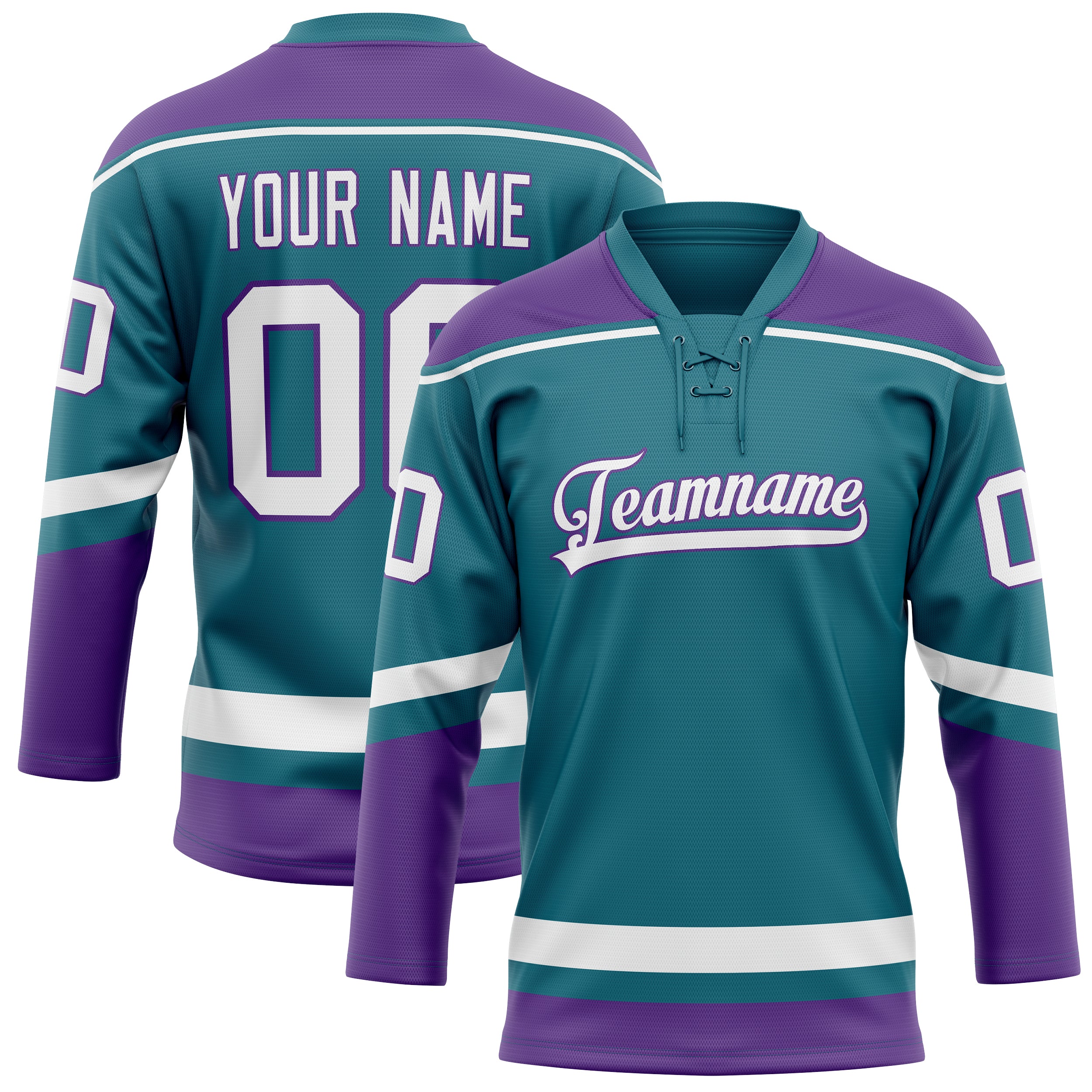 Custom Teal Purple Solid Colour Hockey Jersey