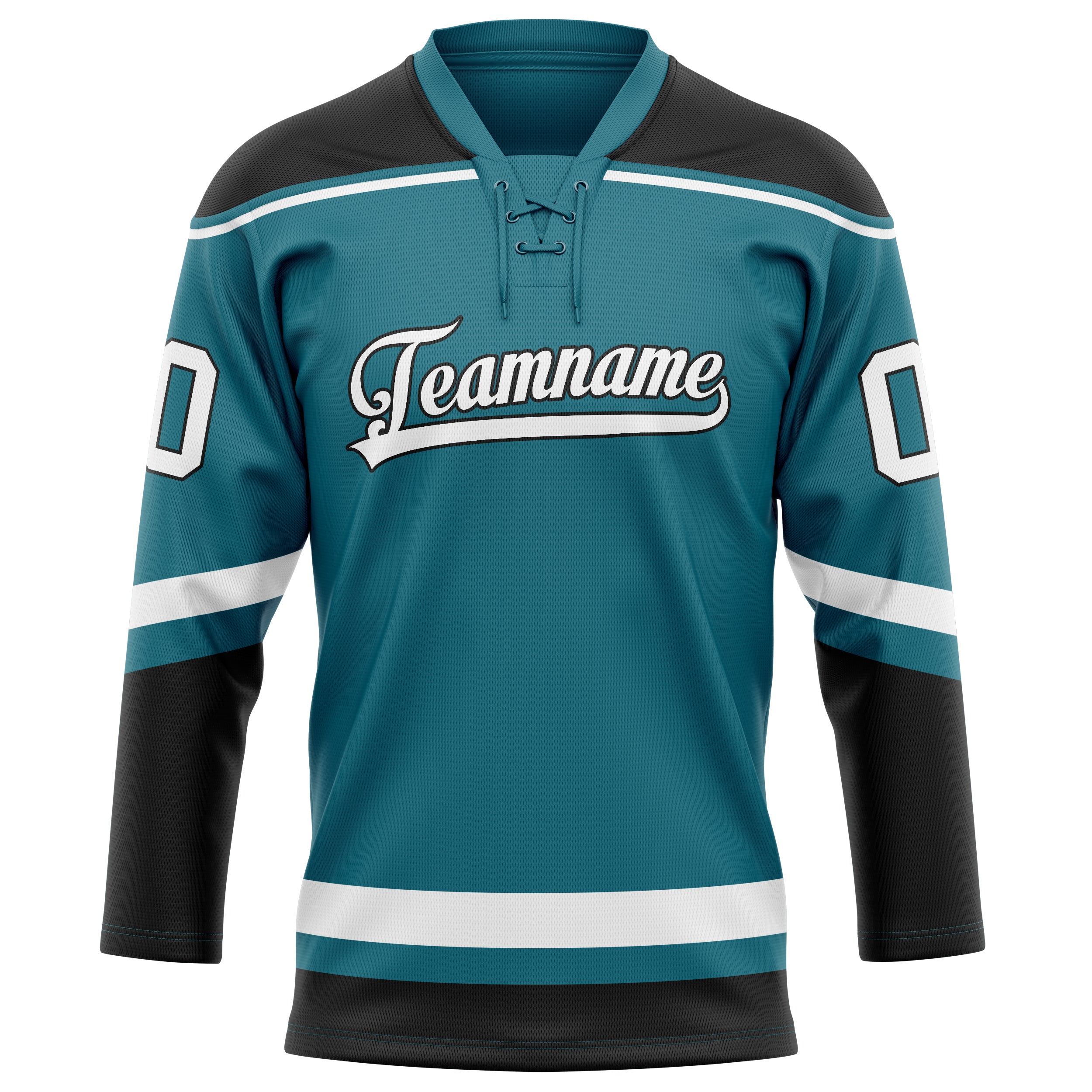 Custom Teal Black Solid Colour Hockey Jersey