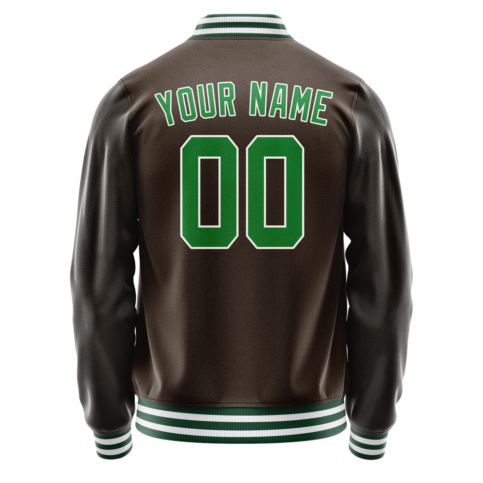 Custom Brown Neon-Green Solid Color Varsity Letterman Jacket JA02240617XF074