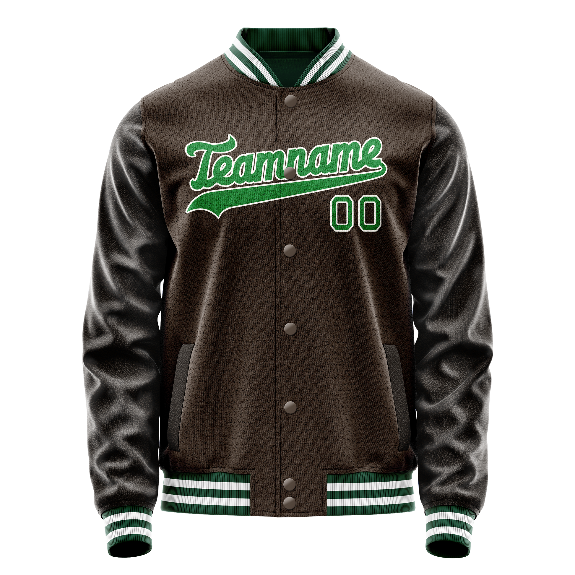 Custom Brown Neon-Green Solid Color Varsity Letterman Jacket JA02240617XF074