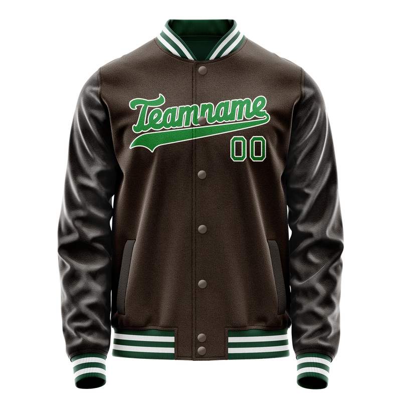 Custom Brown Neon-Green Solid Color Varsity Letterman Jacket JA02240617XF074