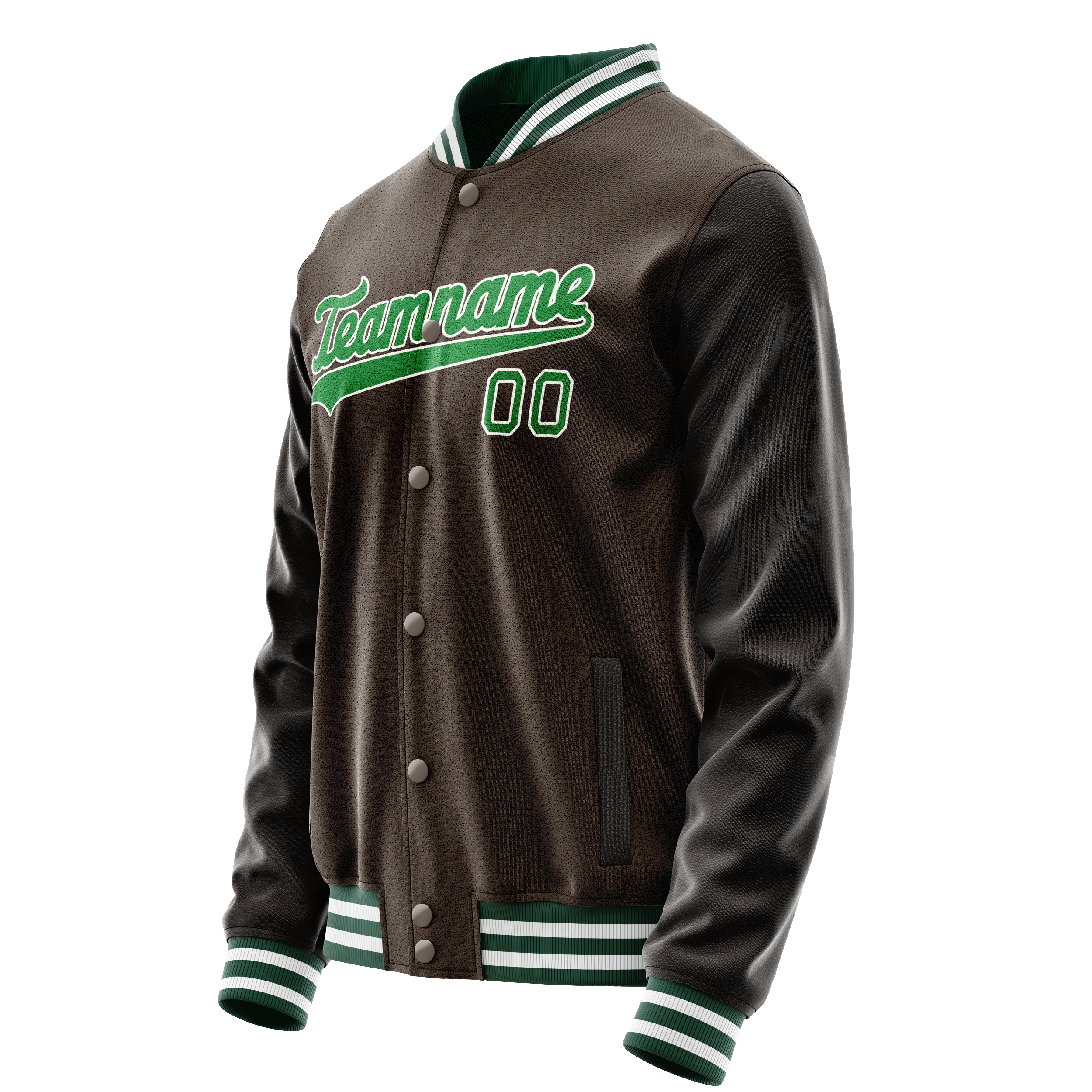 Custom Brown Neon-Green Solid Color Varsity Letterman Jacket JA02240617XF074