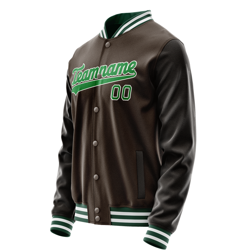Custom Brown Neon-Green Solid Color Varsity Letterman Jacket JA02240617XF074