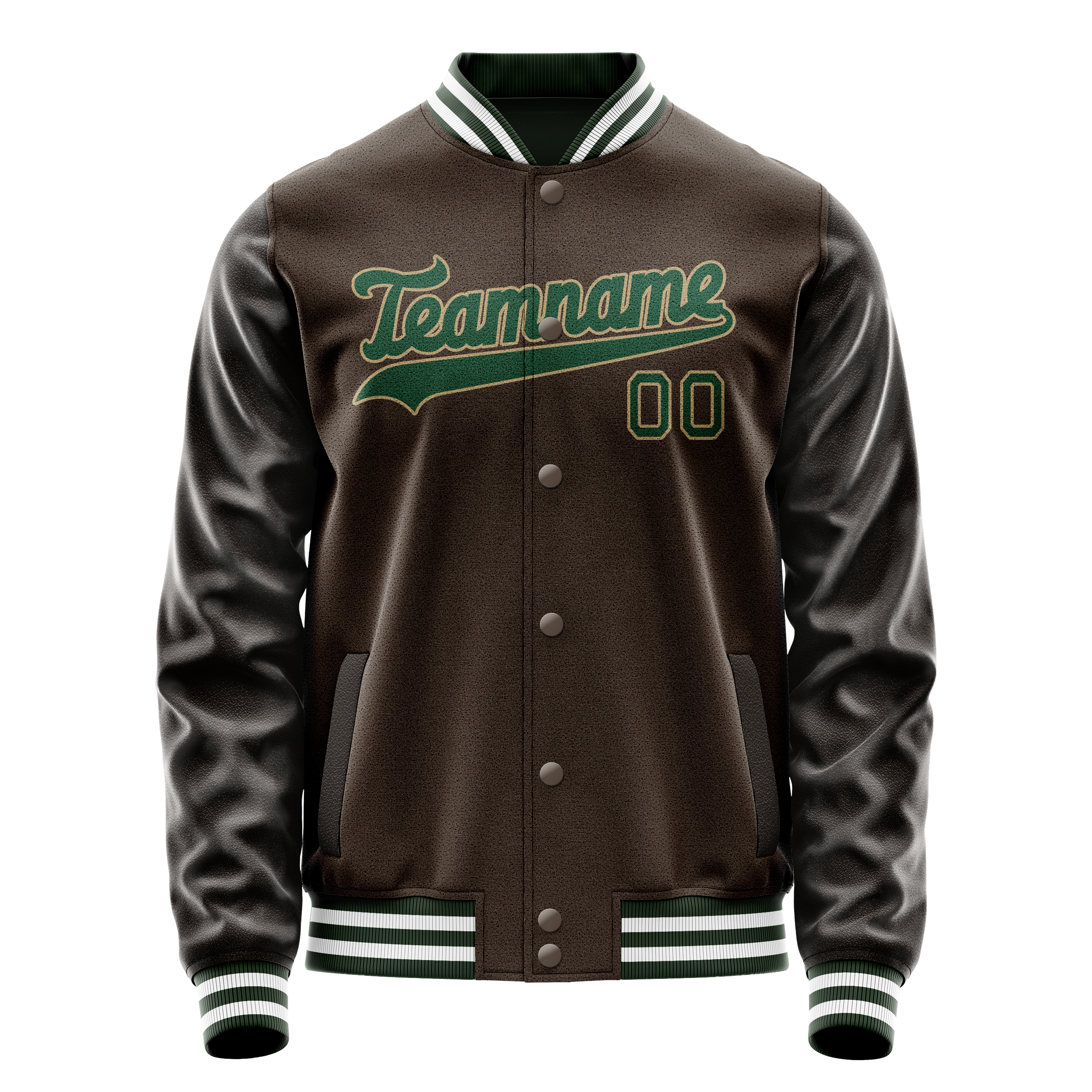 Custom Brown Kelly-Green Solid Color Varsity Letterman Jacket JA02240617XF084