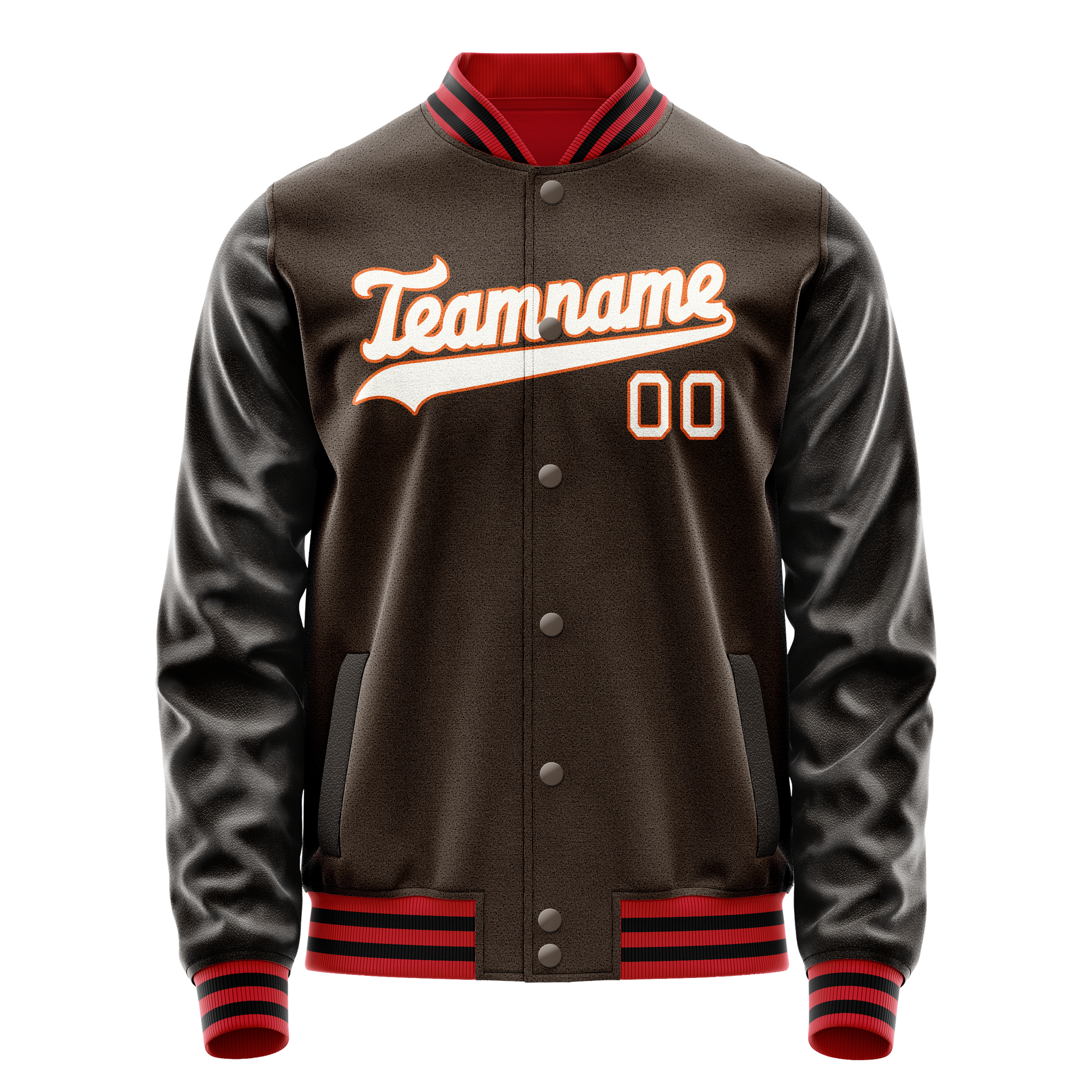 Custom Brown White Solid Color Varsity Letterman Jacket JA02240617XF067