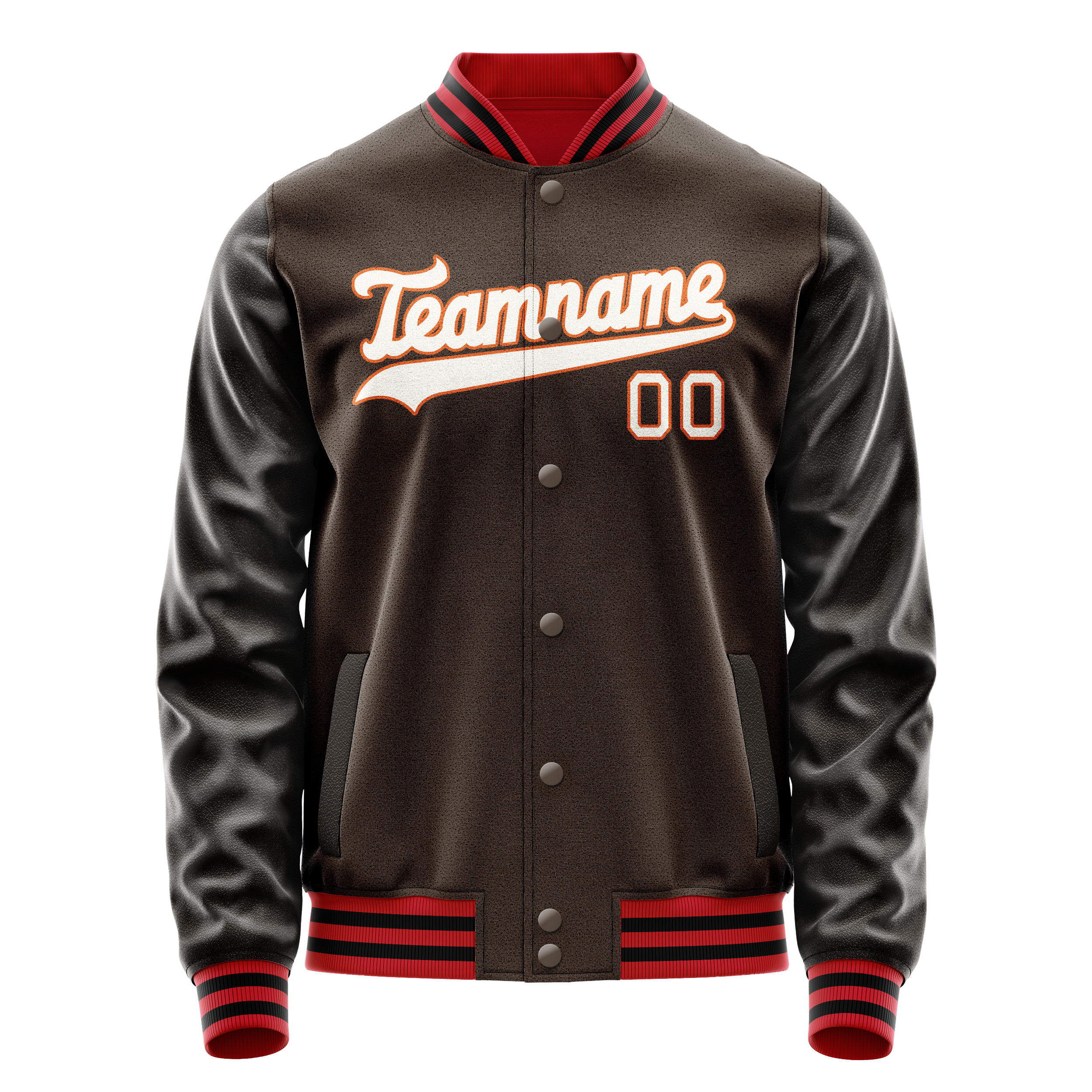 Custom Brown White Solid Color Varsity Letterman Jacket JA02240617XF067