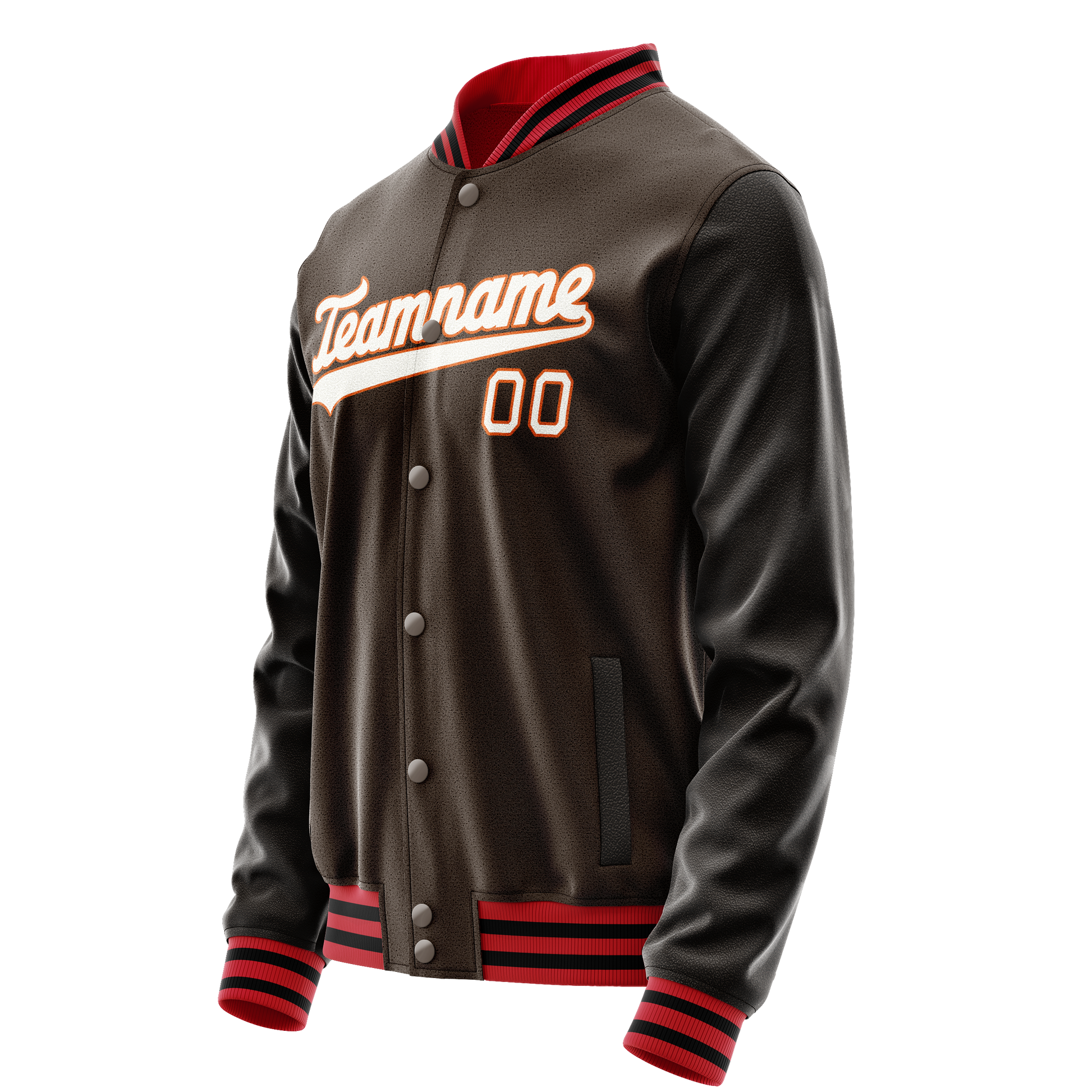 Custom Brown White Solid Color Varsity Letterman Jacket JA02240617XF067