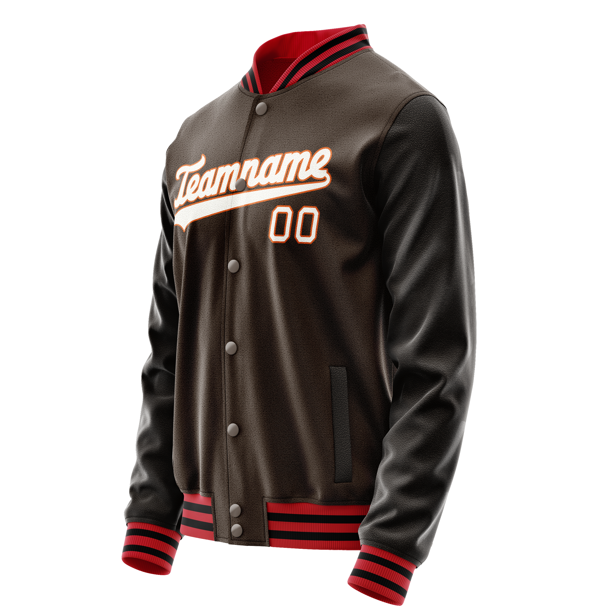 Custom Brown White Solid Color Varsity Letterman Jacket JA02240617XF067